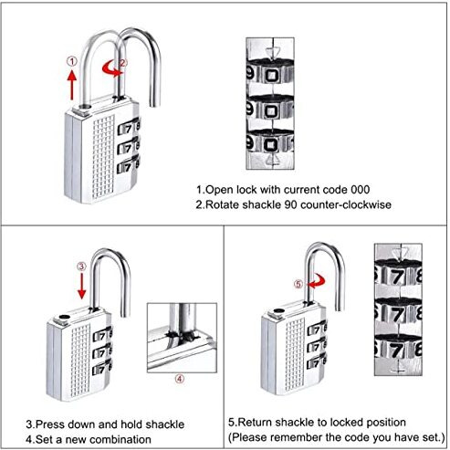 GLUN 3-Digit Number Backpack Lock, Combination Anti-Theft Zinc Alloy Resettable Zipper Padlock, for Your Backpack, Toolbox, Briefcase and Luggage