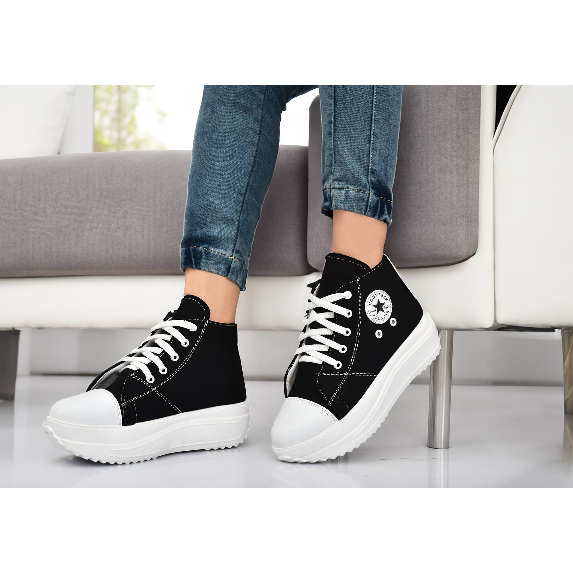 BADLAV Women Lace Up Platform Sneakers Comfortable Casual Fashion Sneaker Walking Shoes (F-702) (Black-05)