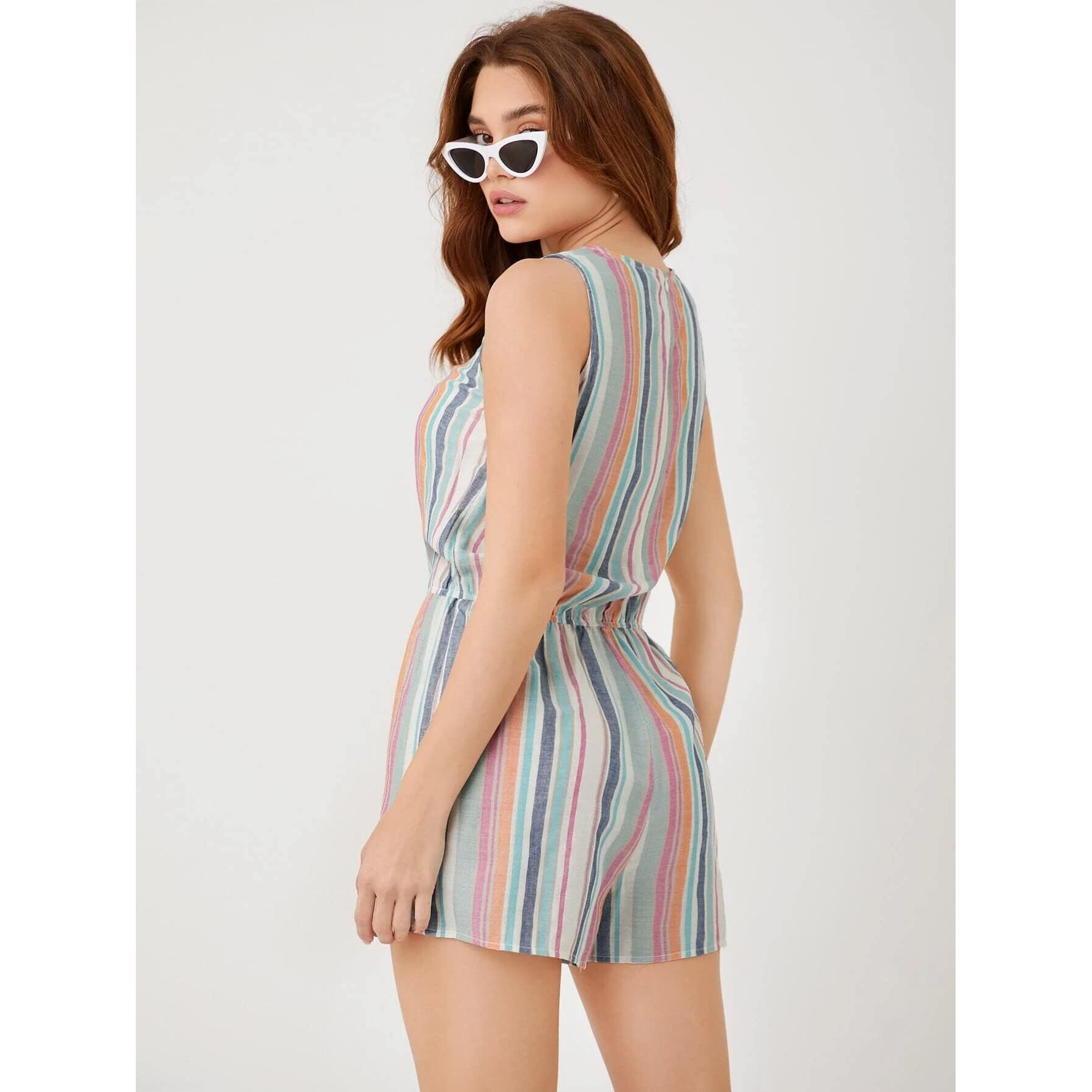 OM SAI LATEST CREATION Women's Regular Knee Length Short Jumpsuit (Medium, Blue),OSLC-WD-1020