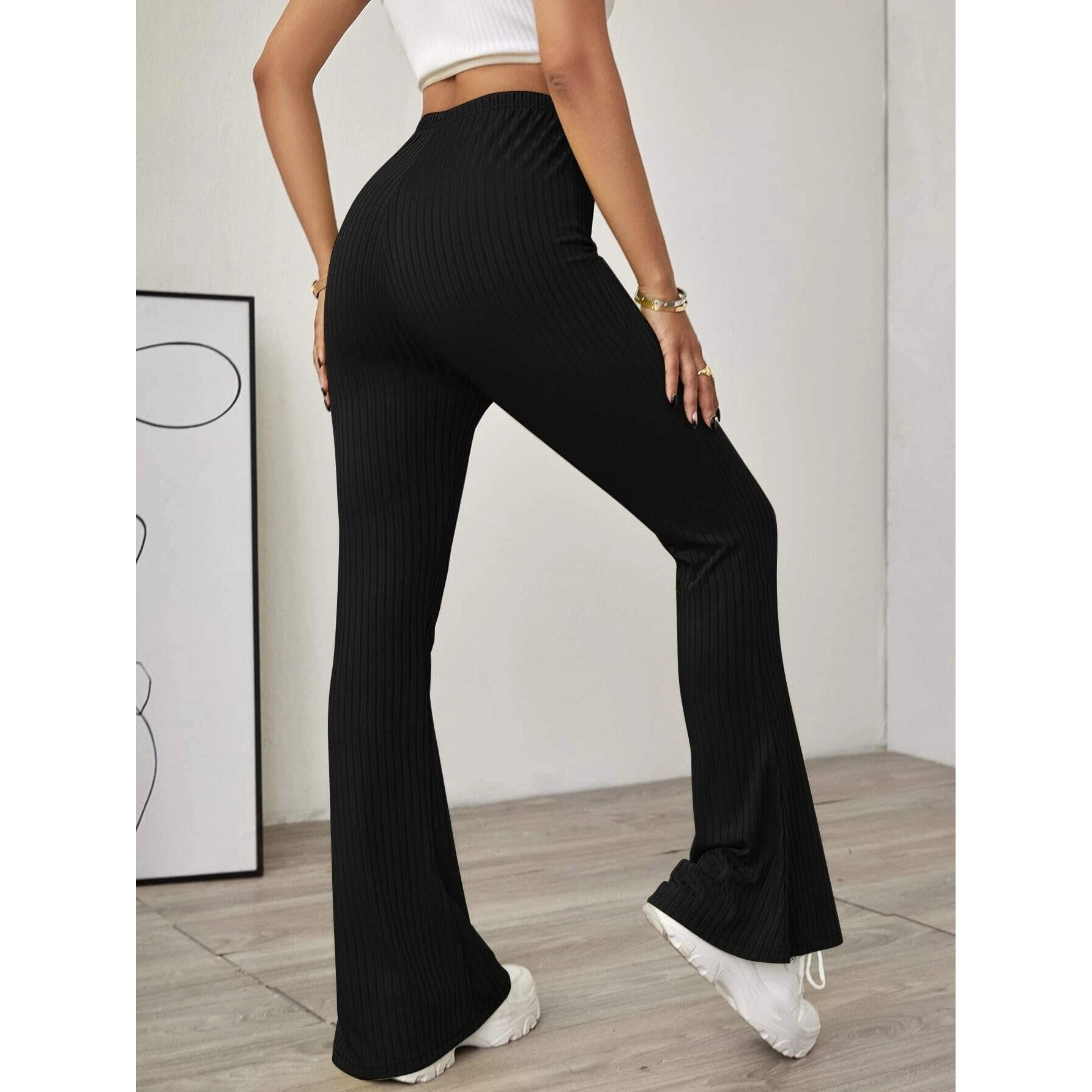 Shasmi Black Women's Yoga Dress Pants Stretchy Work Slacks Business Casual Office Flare Bell-Bottom/Boot-Cut Elastic Waist Regular Fit Trouser Pant (Pant 57 Black S)