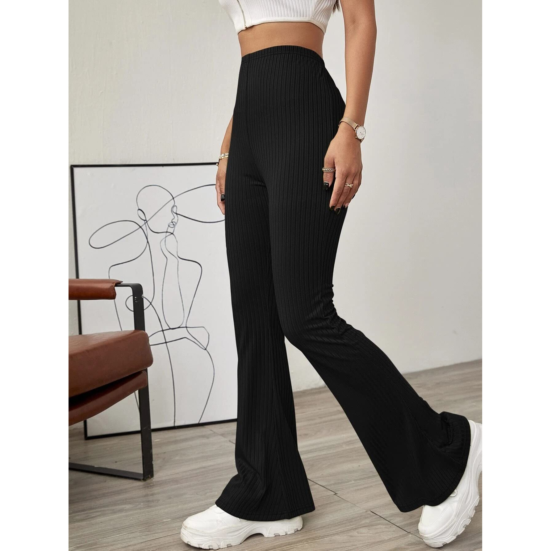 Shasmi Black Women's Yoga Dress Pants Stretchy Work Slacks Business Casual Office Flare Bell-Bottom/Boot-Cut Elastic Waist Regular Fit Trouser Pant (Pant 57 Black S)