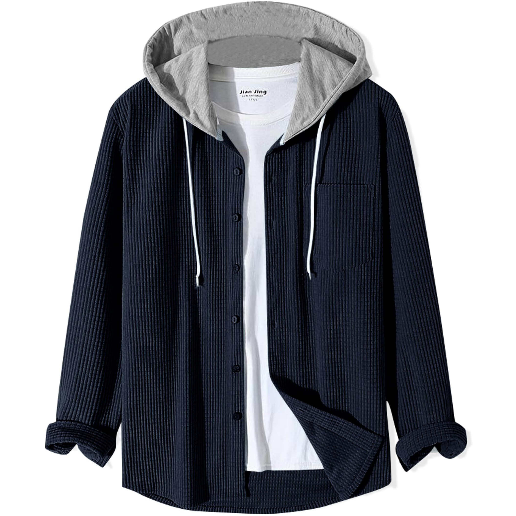 Noble Monk Men's Solid Regular Fit Shirt | Shirt with Hood | Full Sleeves Hooded Shirt for Men
