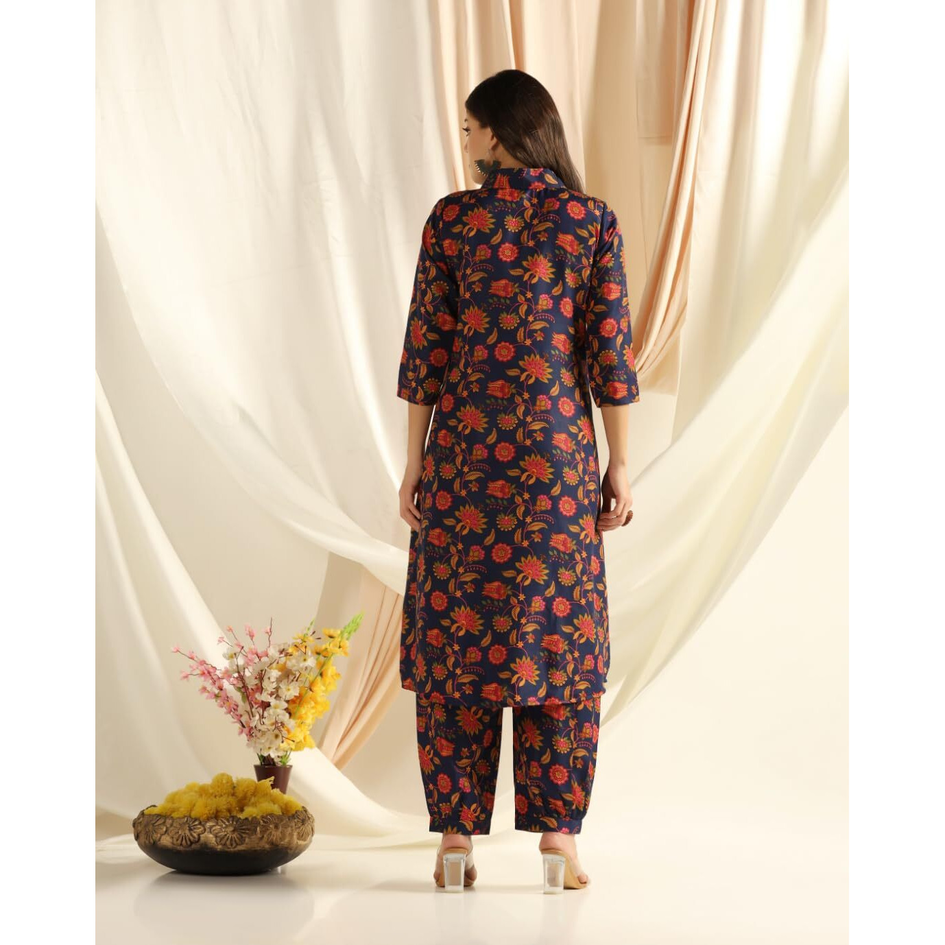 Leriya Fashion Ethnic Co Ord Set |Casual Wear Pant Top Set |Fancy Co-Ord Set | Full Pair Set | Women Kurta Sets Kurtis | Women Kurta Pant Set | Coord Sets for Women (Large, Dark Blue) LF-W1801&TR857