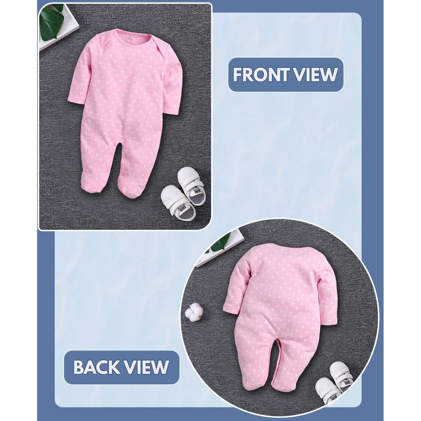 BabyGo Baby Romper 100% Cotton Rompers for New Born Baby|Night Suits for Baby Boys & Girls|0-3M| 3-6M| 6-9M| Pack of 2