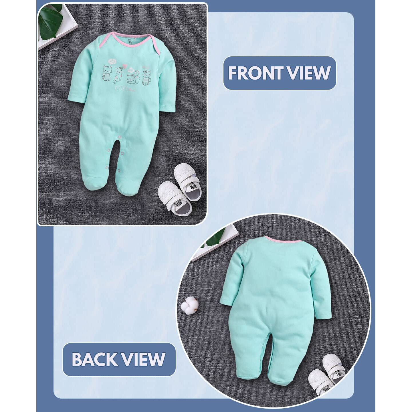 BabyGo Baby Romper 100% Cotton Rompers for New Born Baby|Night Suits for Baby Boys & Girls|0-3M| 3-6M| 6-9M| Pack of 2