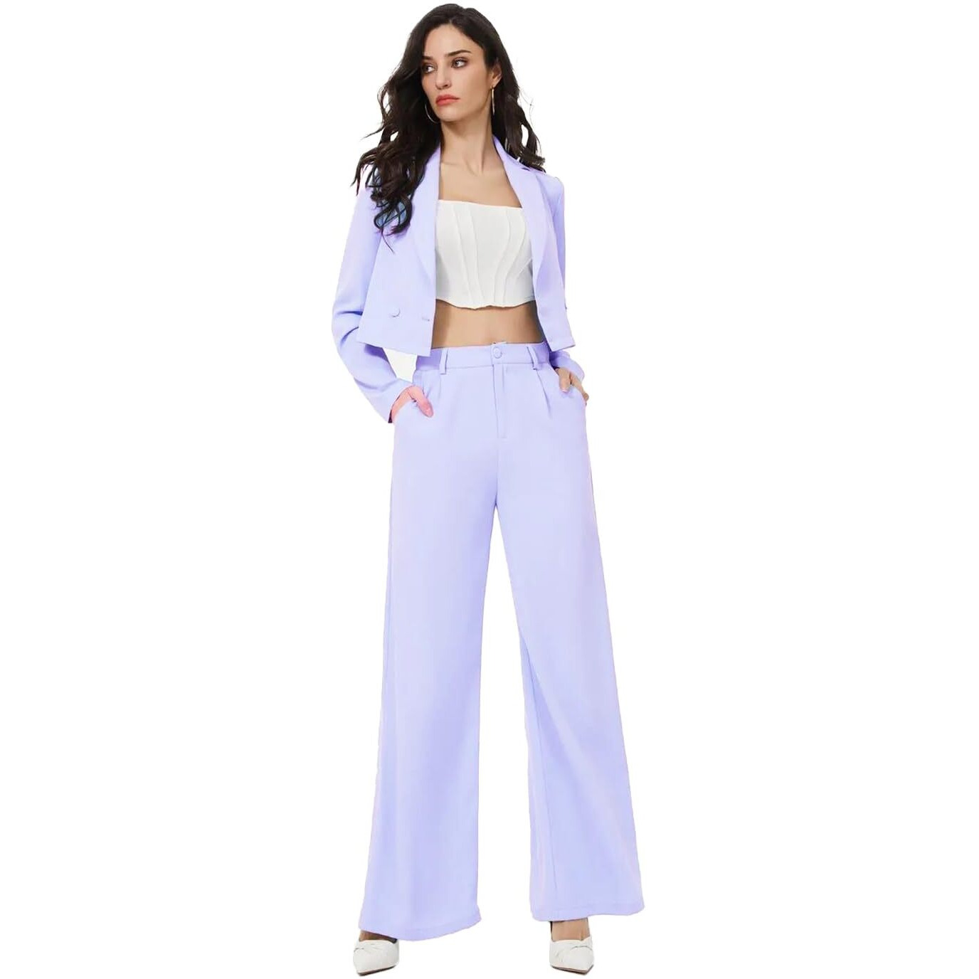 KOTTY Women's Solid Relaxed Fit Full Sleeve Co-ord Blazer and Trouser Set. Light Purple