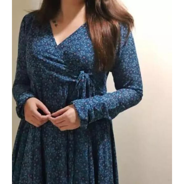 Fashion2wear Women's Blue Color Georgette Long Sleeve Round Neck All Over Print Maxi Length Anarkali XL Stitched Gown for Girls. (Ankita-Blue-XL)