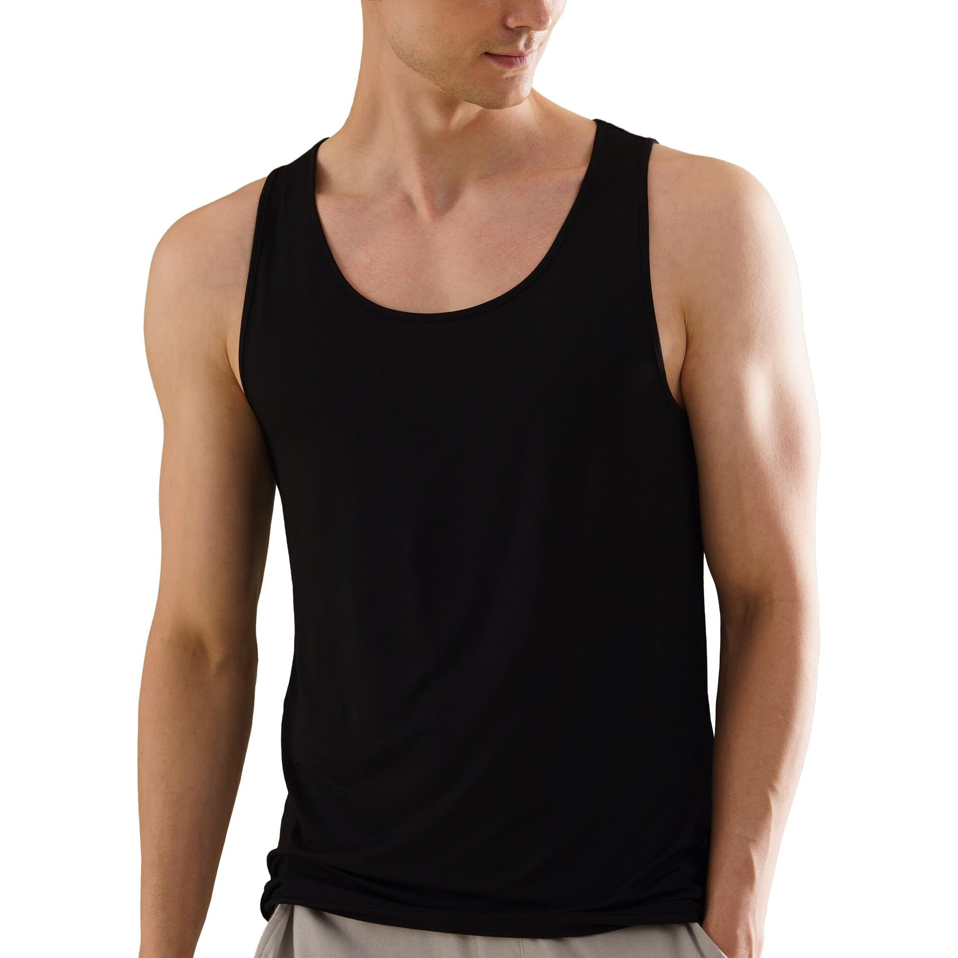 DAMENSCH Men's Neo-Skin Anti-Microbial Slub Anti-Odour-Bamboo Rayon Fabric Round Neck Vest (Natural Black, Large)