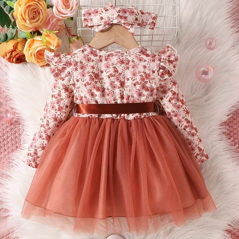 Niren Enterprise Miller Floral Printed Full Sleeve Cotton Baby Frock (Brown Miller, 1-2Y)