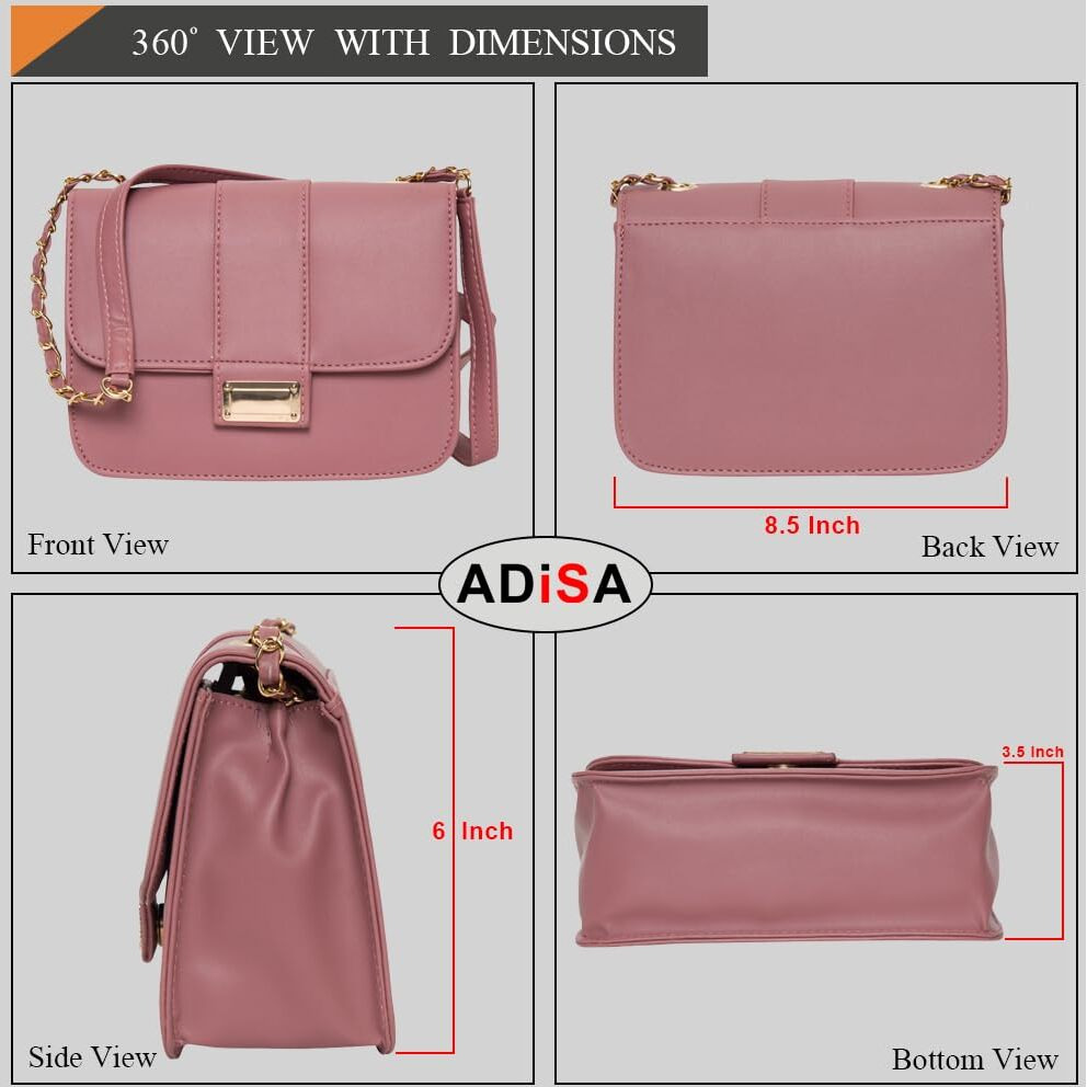 ADISA women girls party crossbody sling bag with gold chain (D. Pink)