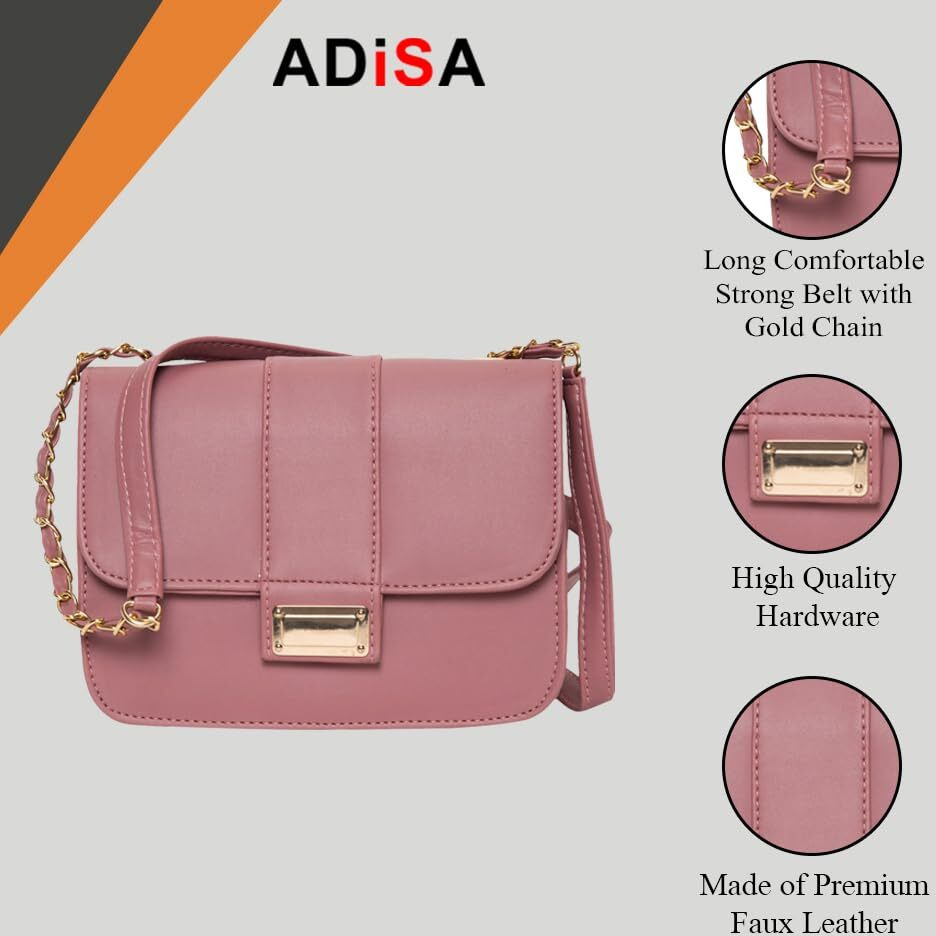 ADISA women girls party crossbody sling bag with gold chain (D. Pink)