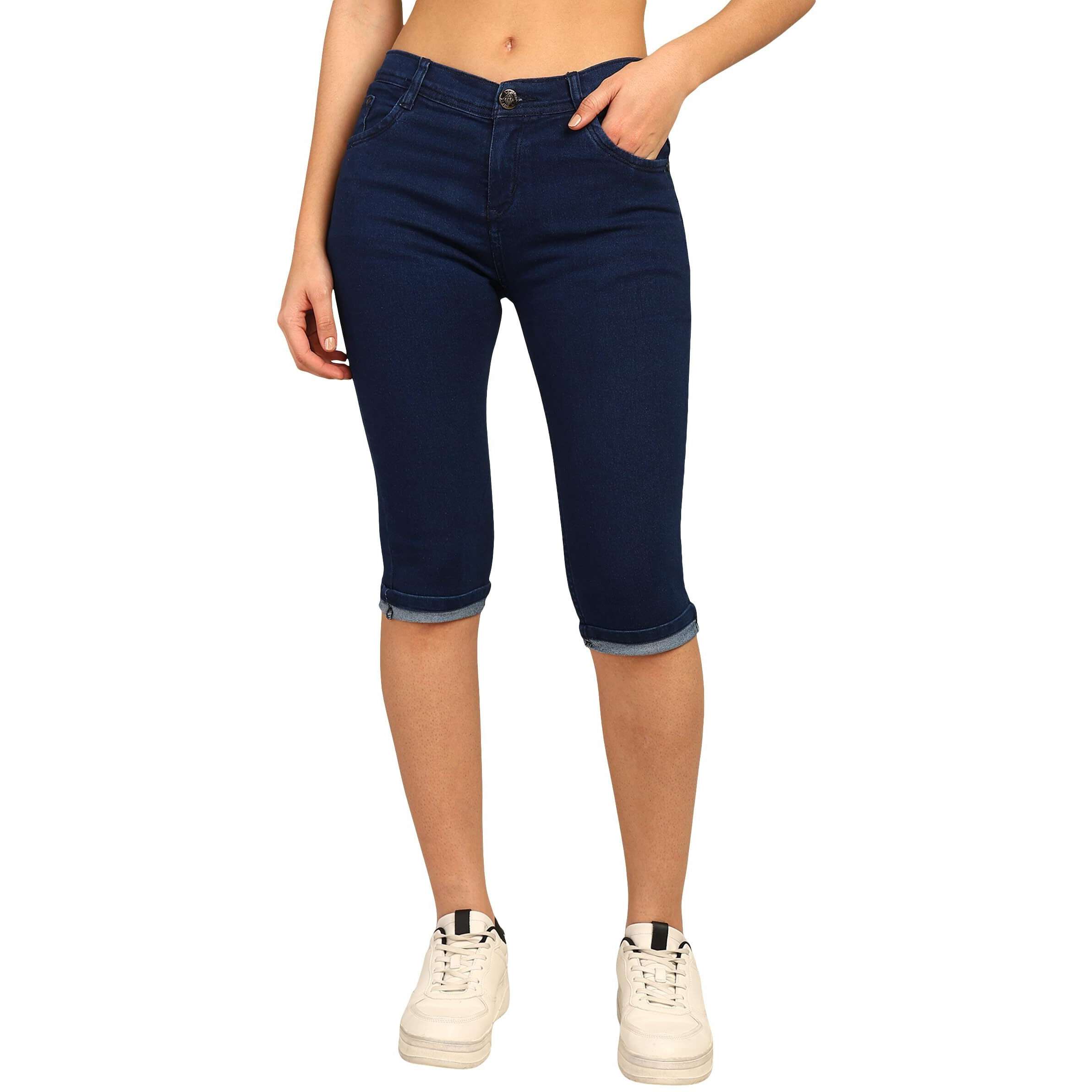 Nifty Women's Denim Stretchable Slim Fit Capris (CPRI_PLN_BSC_36_Blue_36)