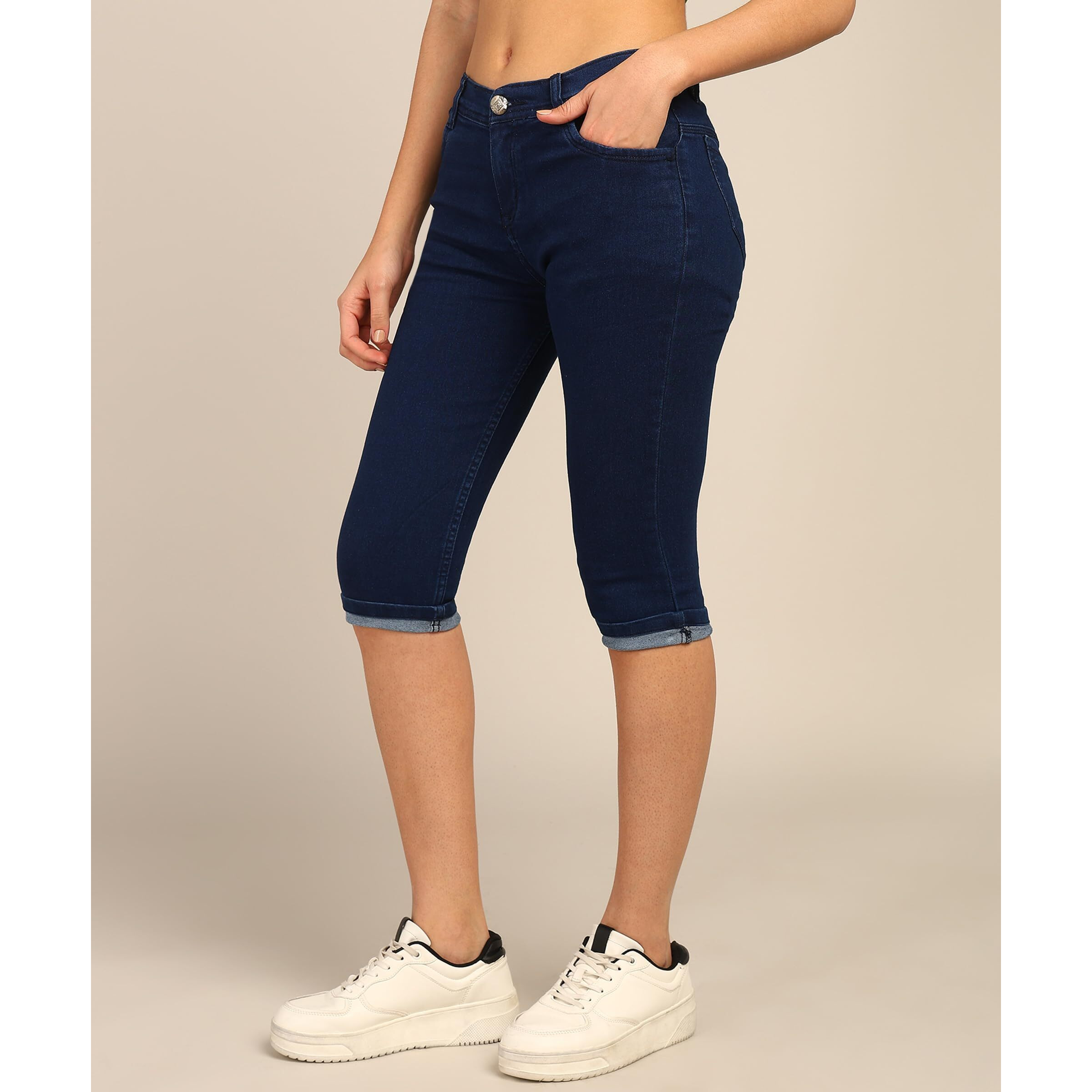 Nifty Women's Denim Stretchable Slim Fit Capris (CPRI_PLN_BSC_36_Blue_36)