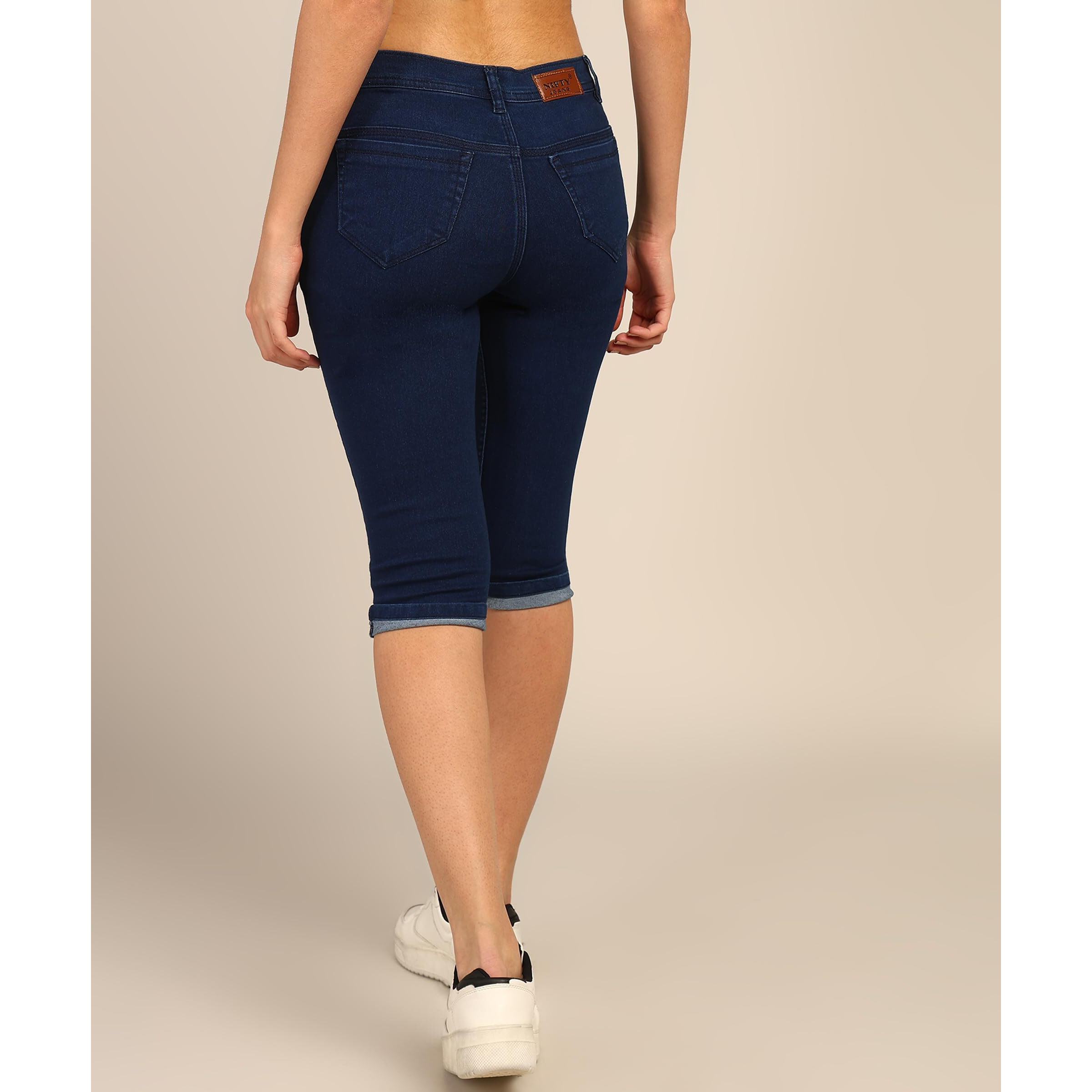 Nifty Women's Denim Stretchable Slim Fit Capris (CPRI_PLN_BSC_36_Blue_36)