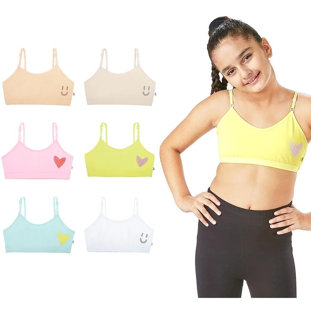 YouGotPlanB Girl's Cotton Blend Non-Padded Wire Free Pastels Training Bra - (TBS-Pastels_Multicolored_10-12 Years) Combo Pack of 6