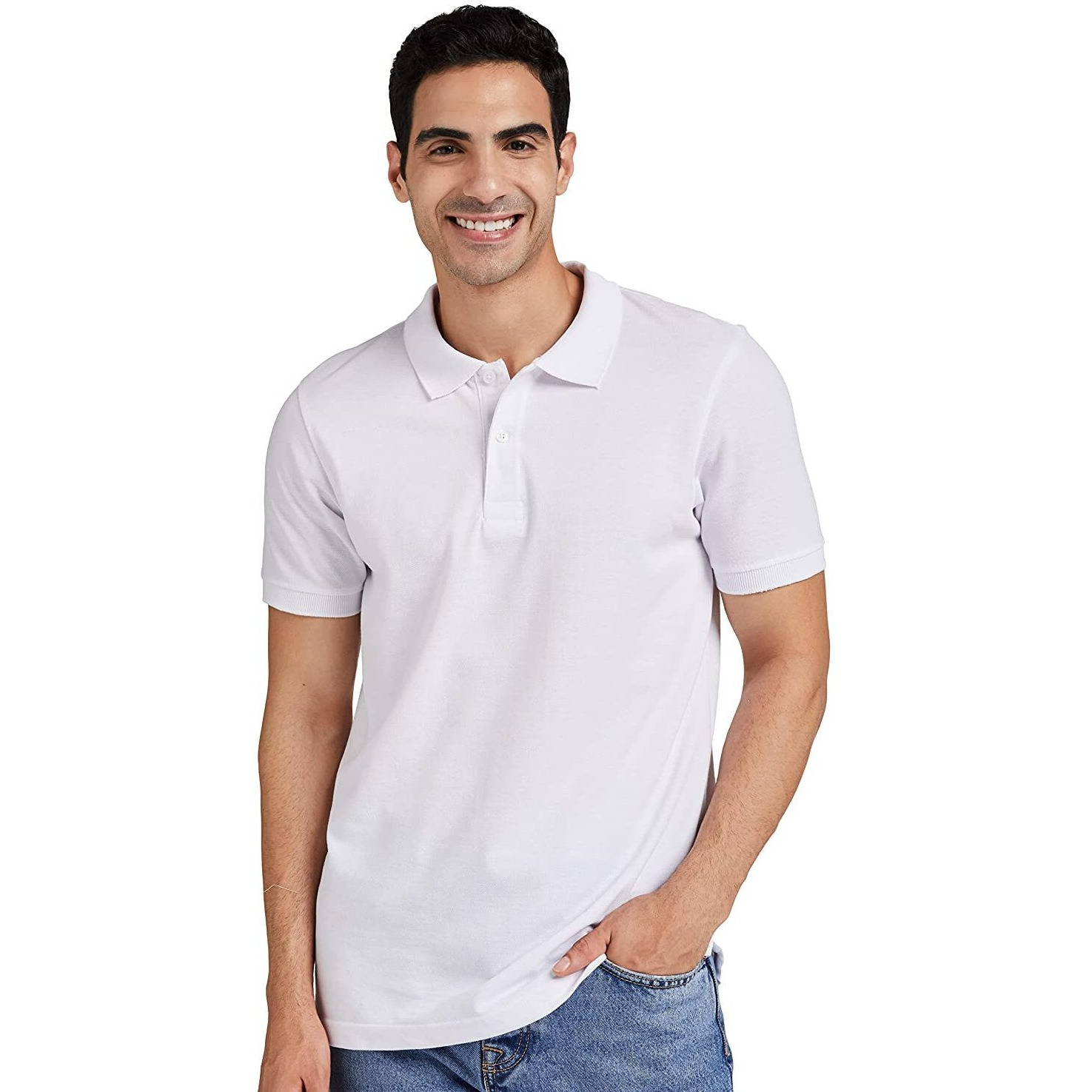 Amazon Brand - Symbol Men's Solid Cotton Rich Polo T Shirt | Collar Tshirts | Half Sleeves | Plain-Regular Fit (White_4XL) (Available in Plus Size)
