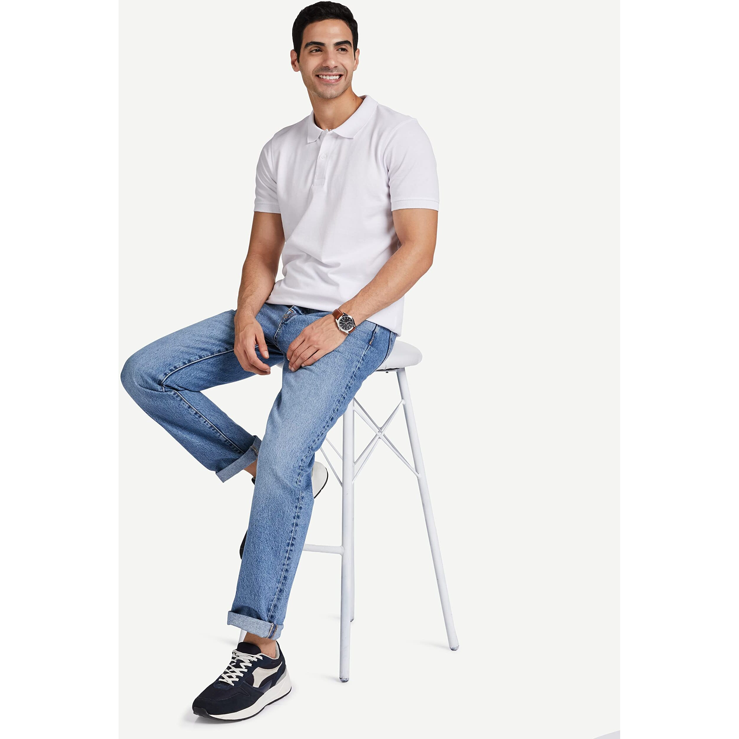 Amazon Brand - Symbol Men's Solid Cotton Rich Polo T Shirt | Collar Tshirts | Half Sleeves | Plain-Regular Fit (White_4XL) (Available in Plus Size)