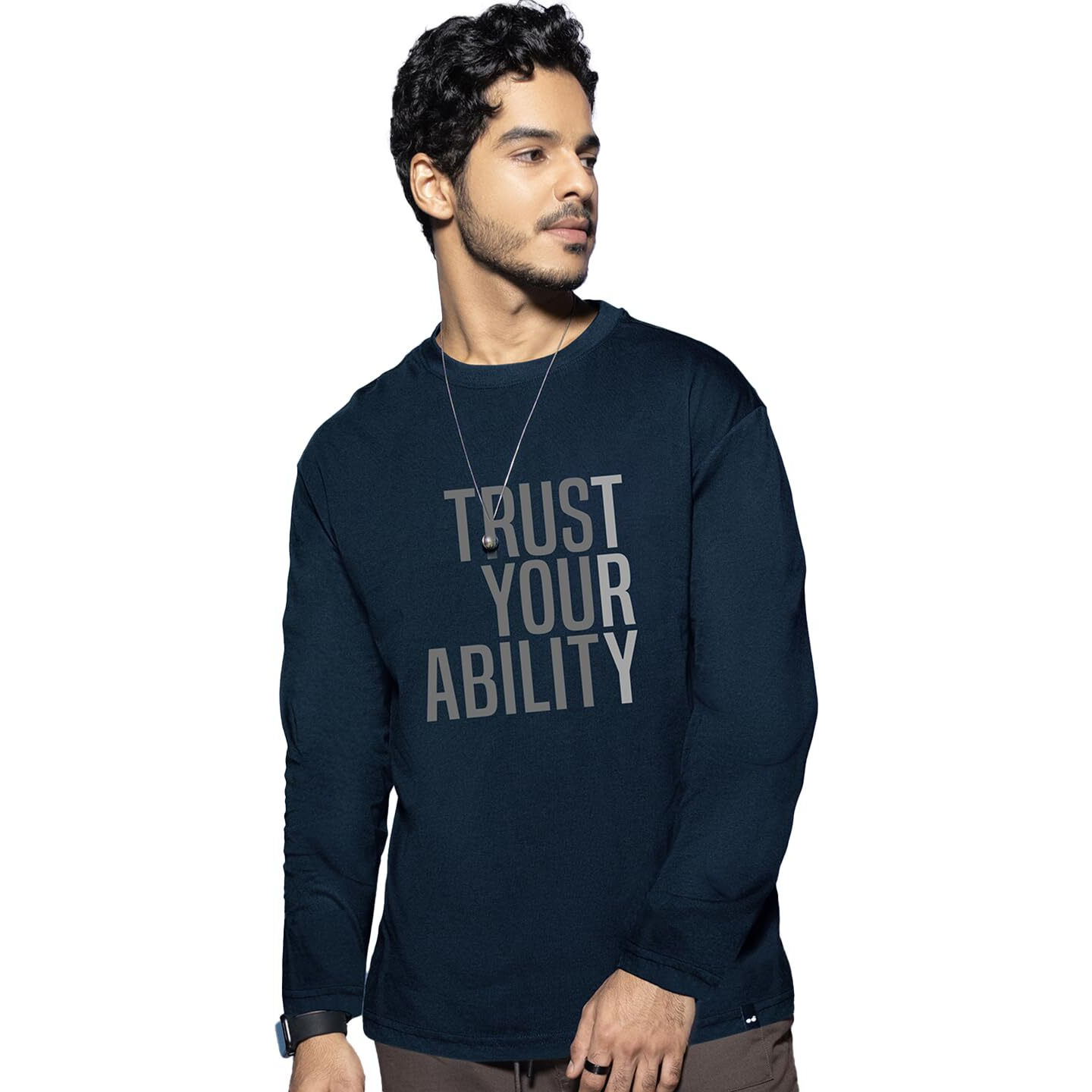 Bewakoof Men's Printed 100% Cotton T-Shirt - Regular Fit, Round Neck, Full Sleeves Blue