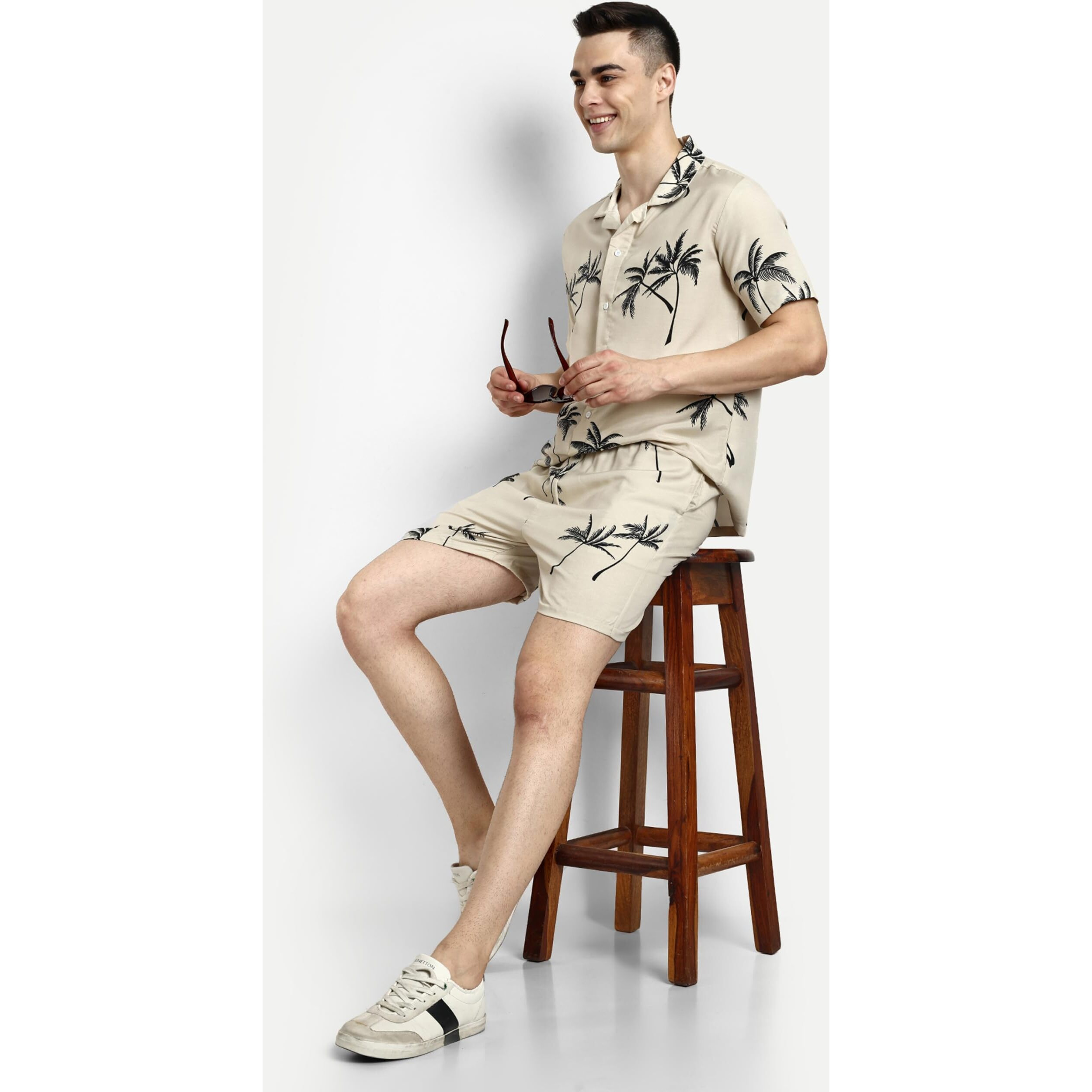 DHRUVI TRENDZ Mens Rayon Co-Ord Set Regular Fit Night Dress (DT-MS-6099&SH-171_OffWhite_XS)