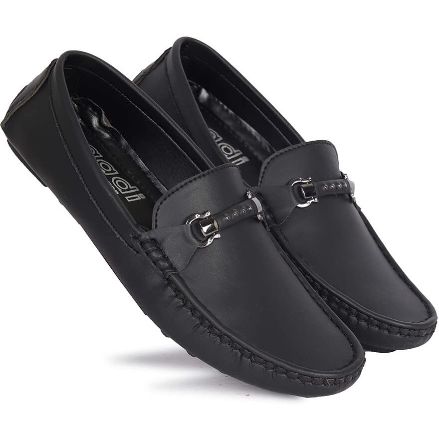 AADI Men's Black Synthetic Leather Outdoor Loafer Shoes