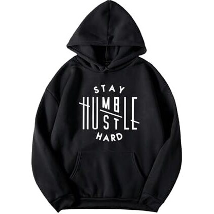 TAGDO Men's Printed Hooded Neck Hoodie (RF-Humble-HDY-2014-Black-M)