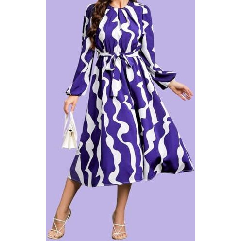 Leriya Fashion Rayon Fit and Flare Below The Knee Women Dress (LF-WD1221_Blue