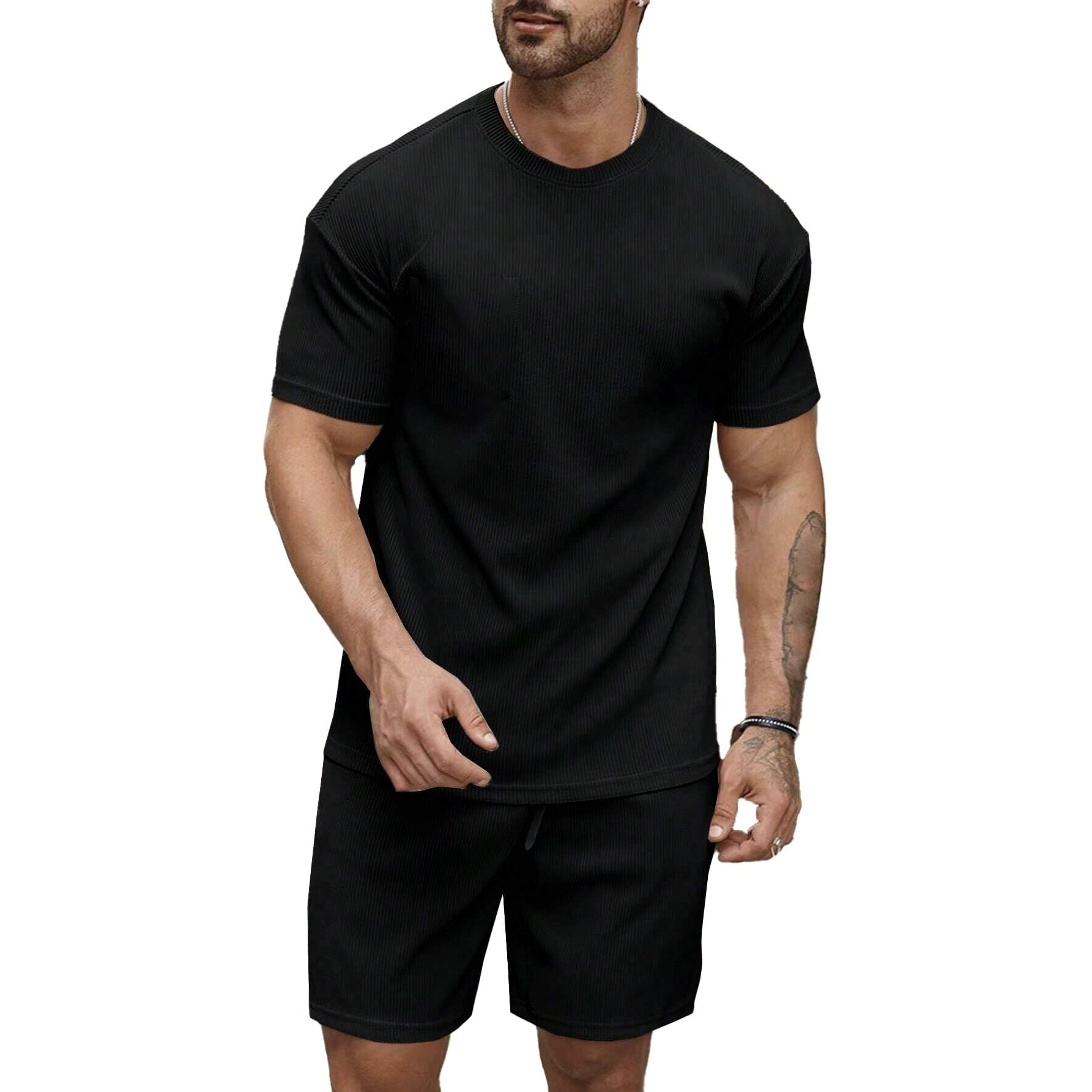 SMOWKLY Men's Pyjama Set || T-Shirt and Shorts Set for Men || Night Wear for Men || Night Suit for Men (1162_MTNS_BK_3XL) Black