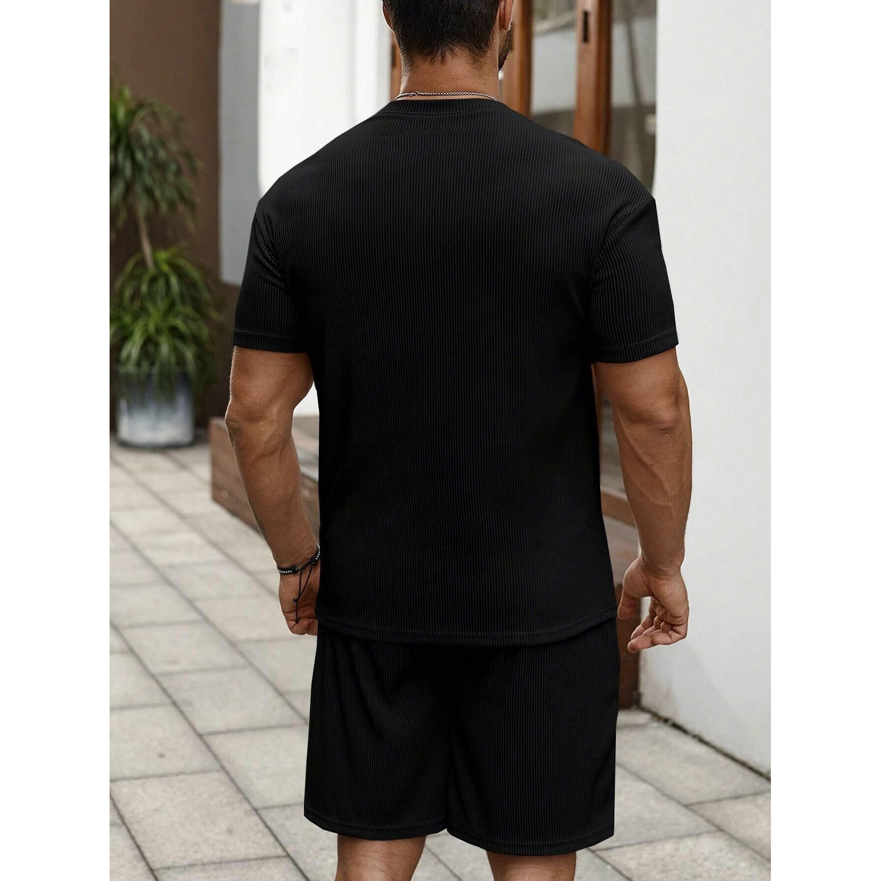 SMOWKLY Men's Pyjama Set || T-Shirt and Shorts Set for Men || Night Wear for Men || Night Suit for Men (1162_MTNS_BK_3XL) Black