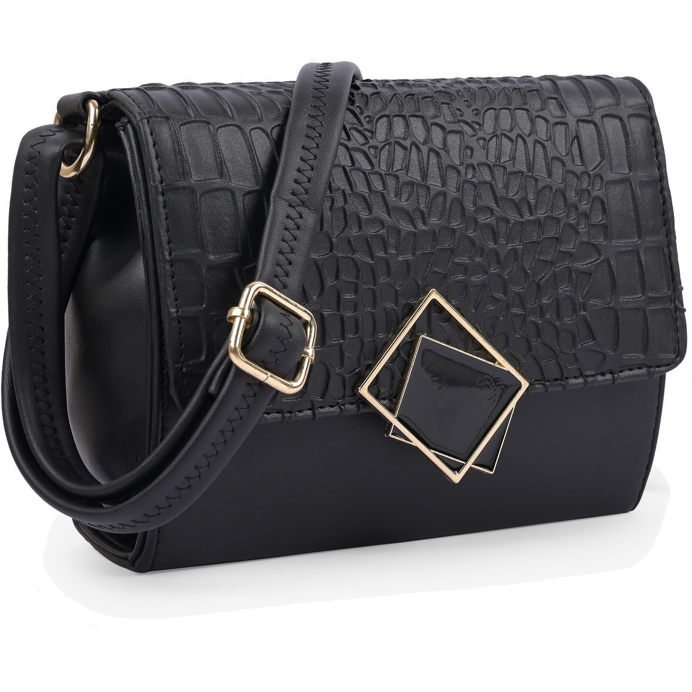ADISA Women's Girls Party Sling Bag Crossbody (Black - Croco)