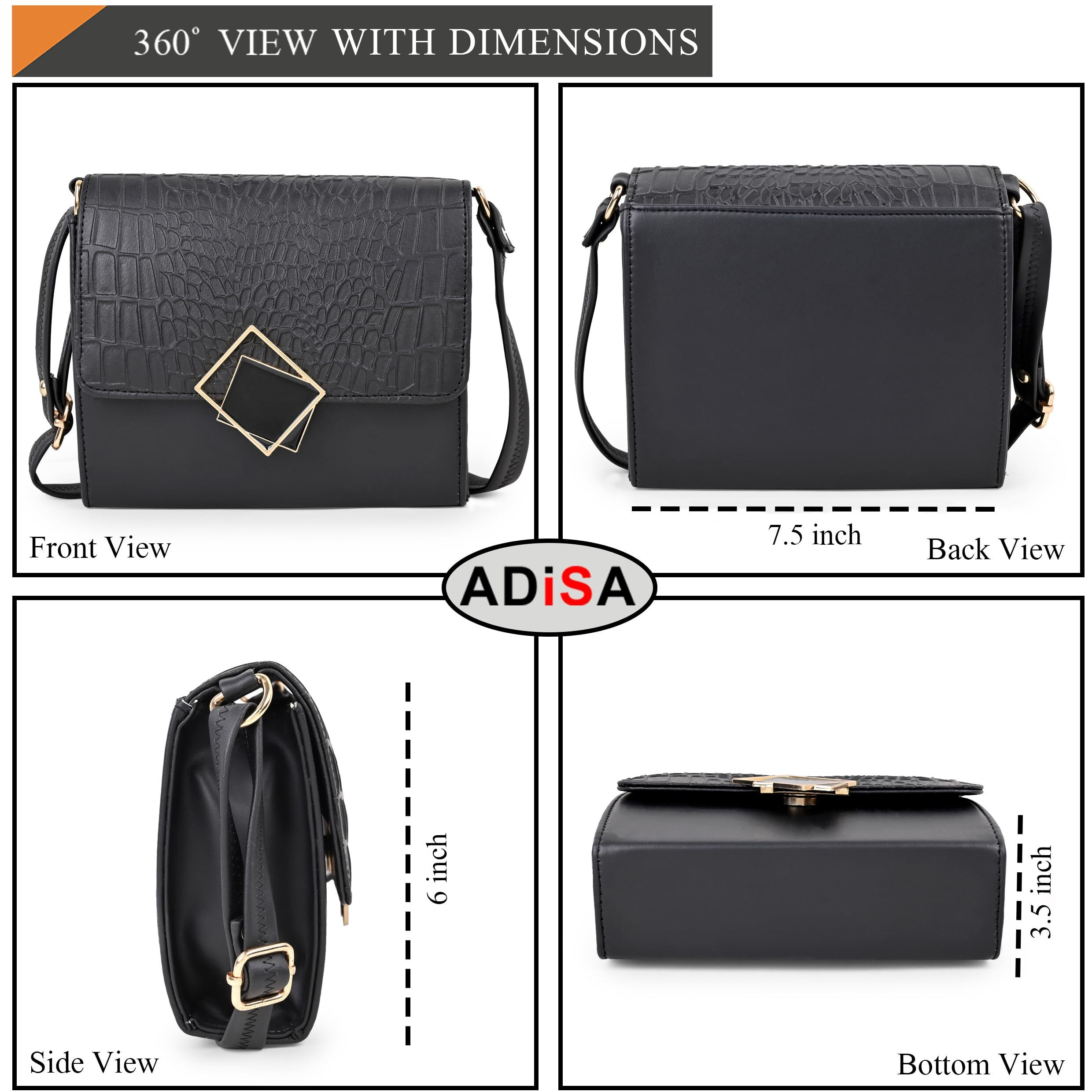ADISA Women's Girls Party Sling Bag Crossbody (Black - Croco)