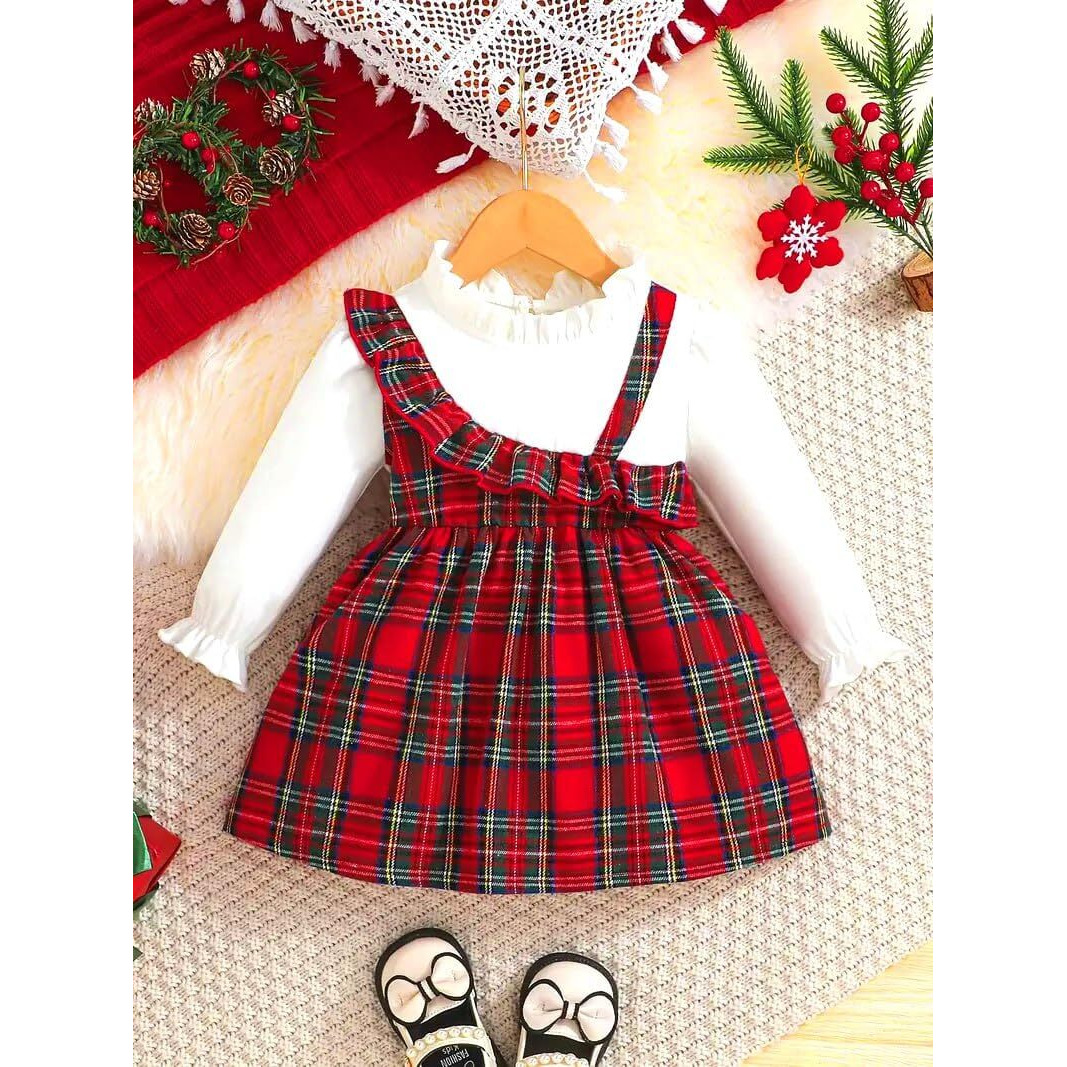 BUY & TRY by Dharmikaay Girl's Christmas Lycra Floral Printed Frock Dress for Girls Short Frock Baby Princess Western Dresses| Stylish Fancy Kids Clothing for New Year, Fashion