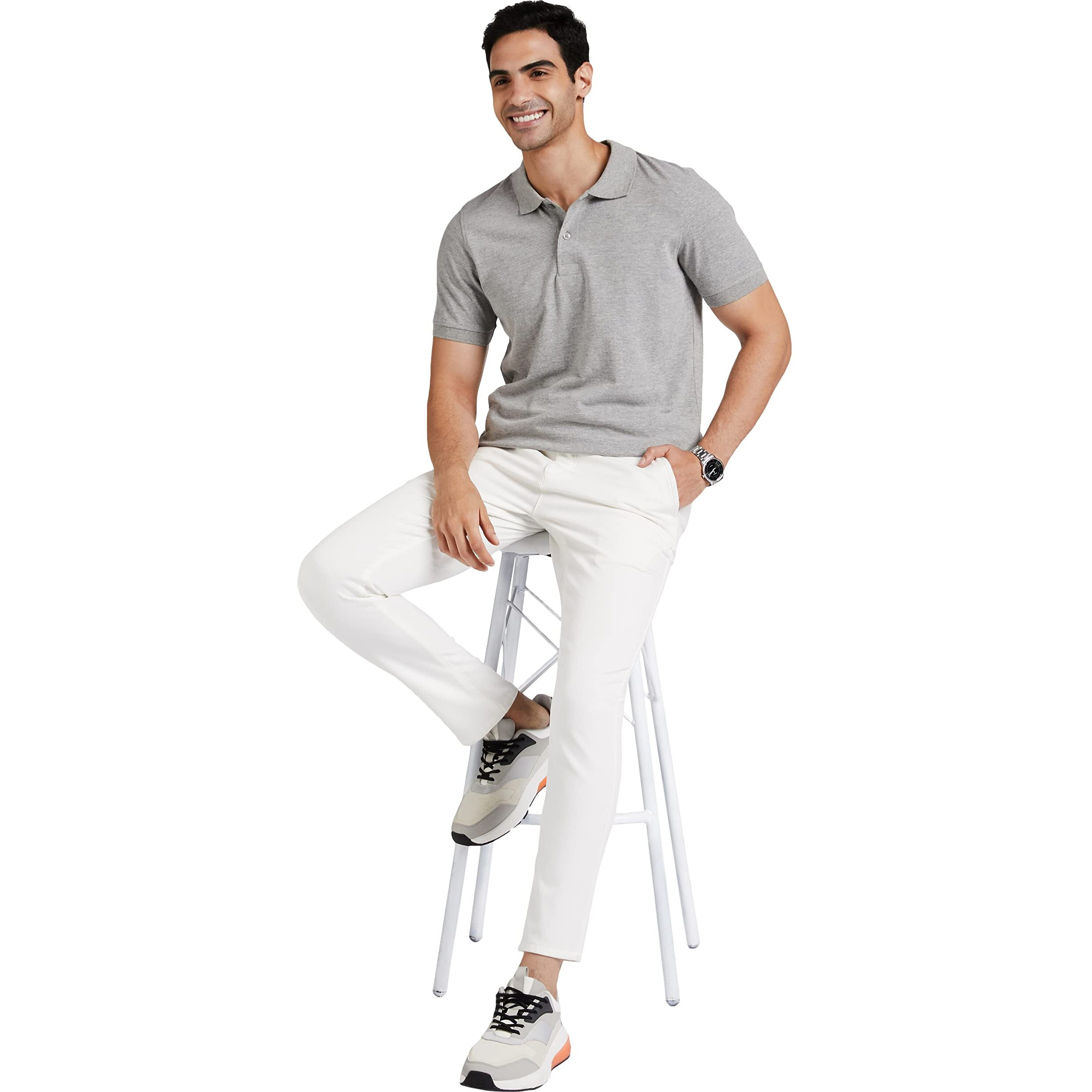 Amazon Brand - Symbol Men's Solid Cotton Rich Polo T Shirt | Collar Tshirts | Half Sleeves | Plain-Regular Fit (Mid Grey Melange_4XL) (Available in Plus Size)
