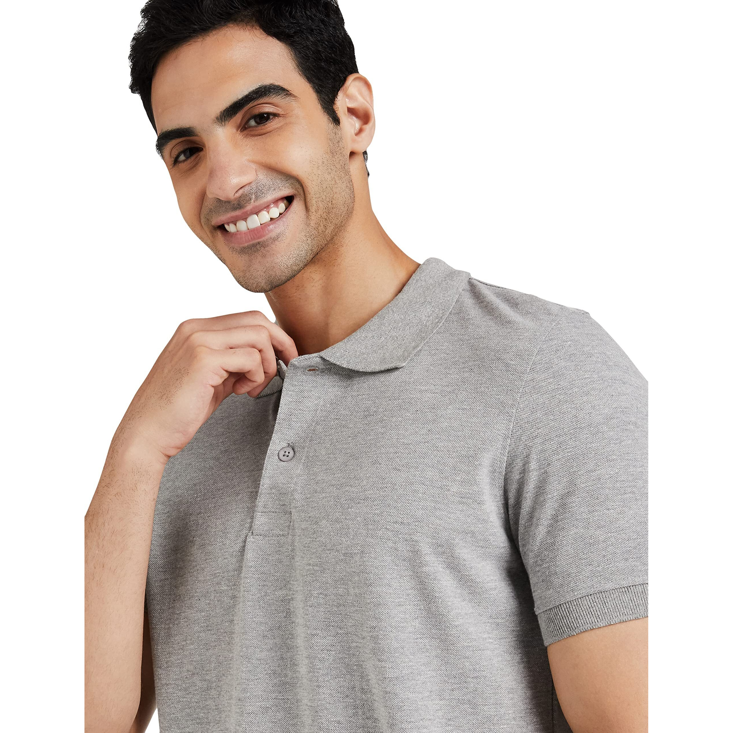 Amazon Brand - Symbol Men's Solid Cotton Rich Polo T Shirt | Collar Tshirts | Half Sleeves | Plain-Regular Fit (Mid Grey Melange_4XL) (Available in Plus Size)