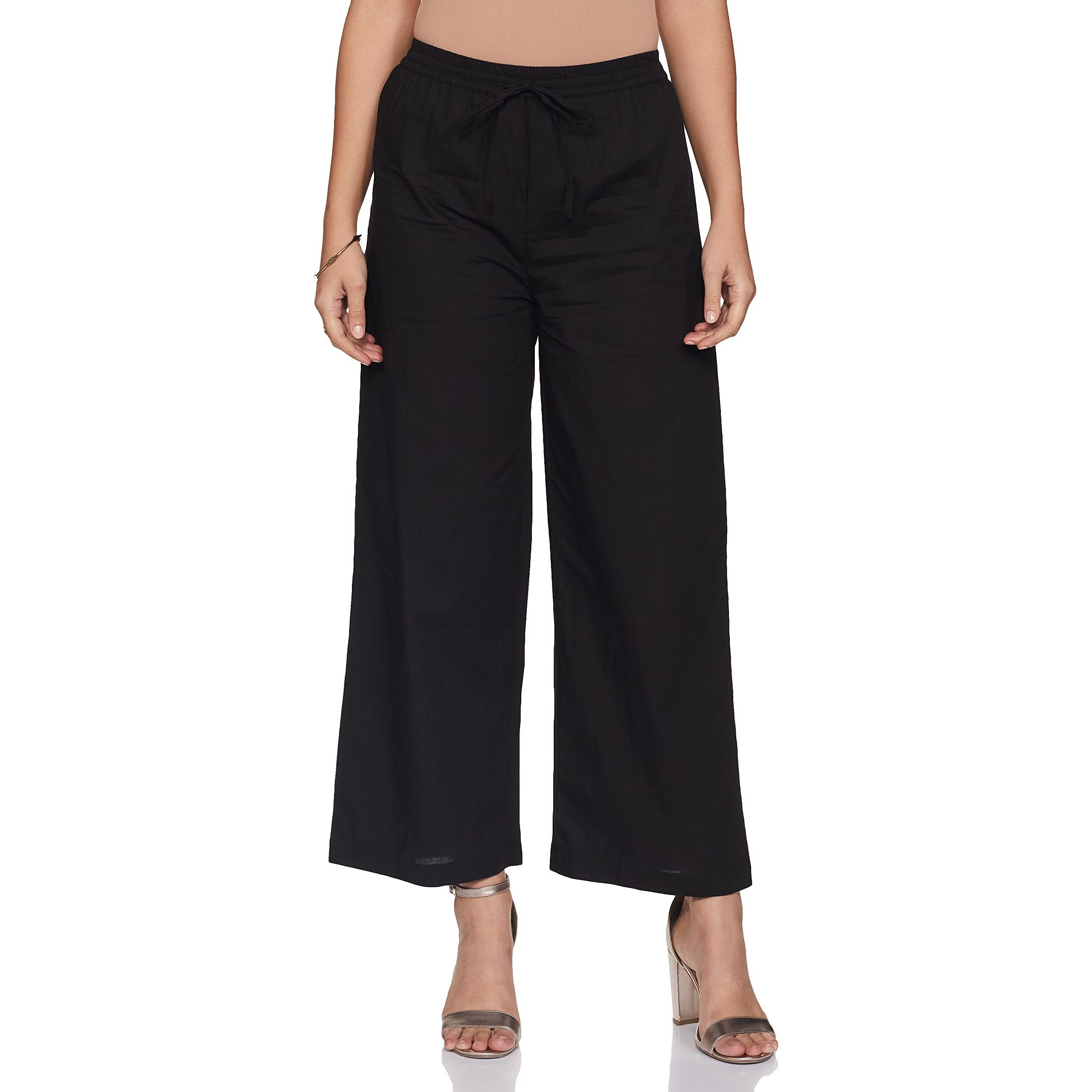Amazon Brand - Myx Women's Regular Fit Cotton Palazzo (PAG 225_Black_x-Large_Black_XL)