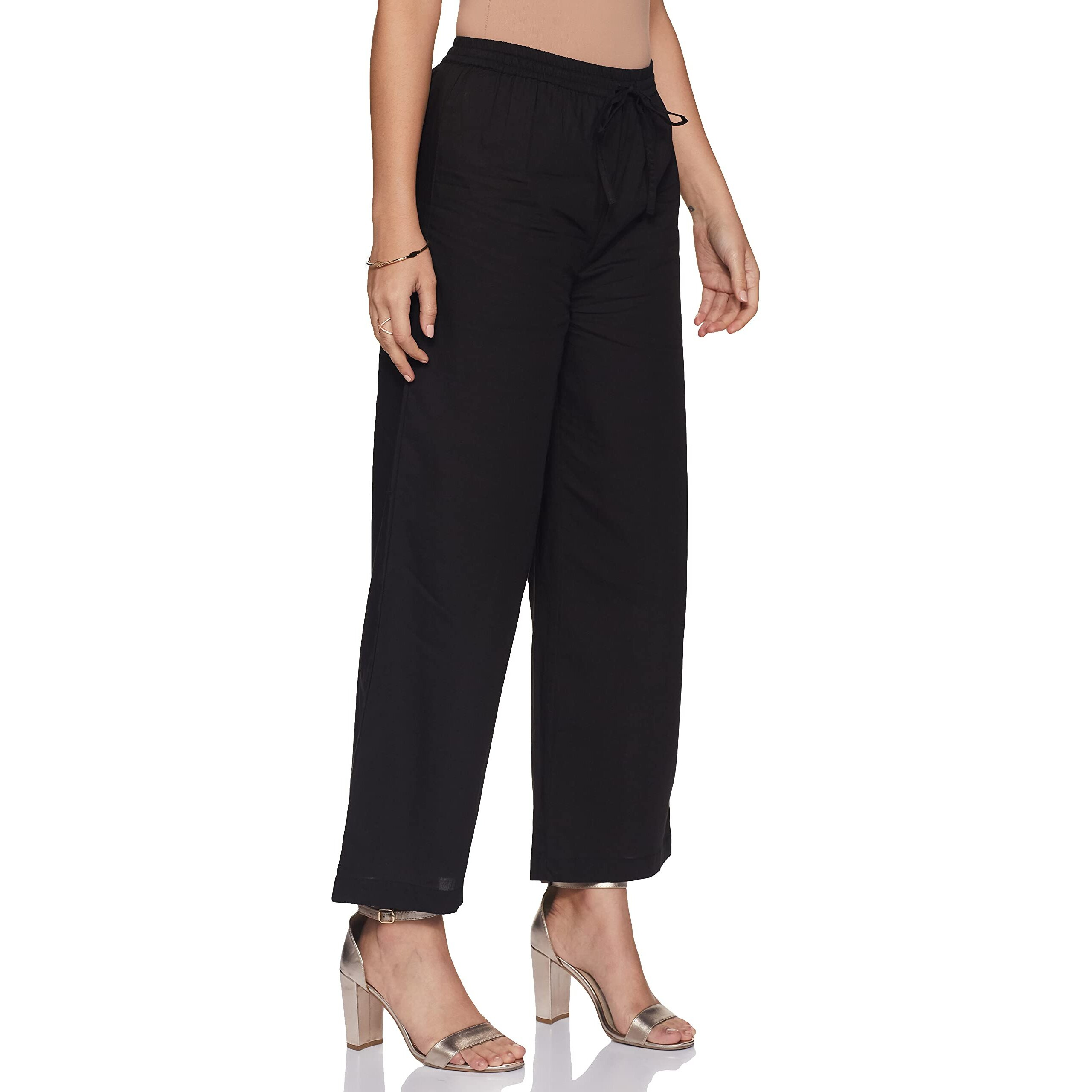 Amazon Brand - Myx Women's Regular Fit Cotton Palazzo (PAG 225_Black_x-Large_Black_XL)