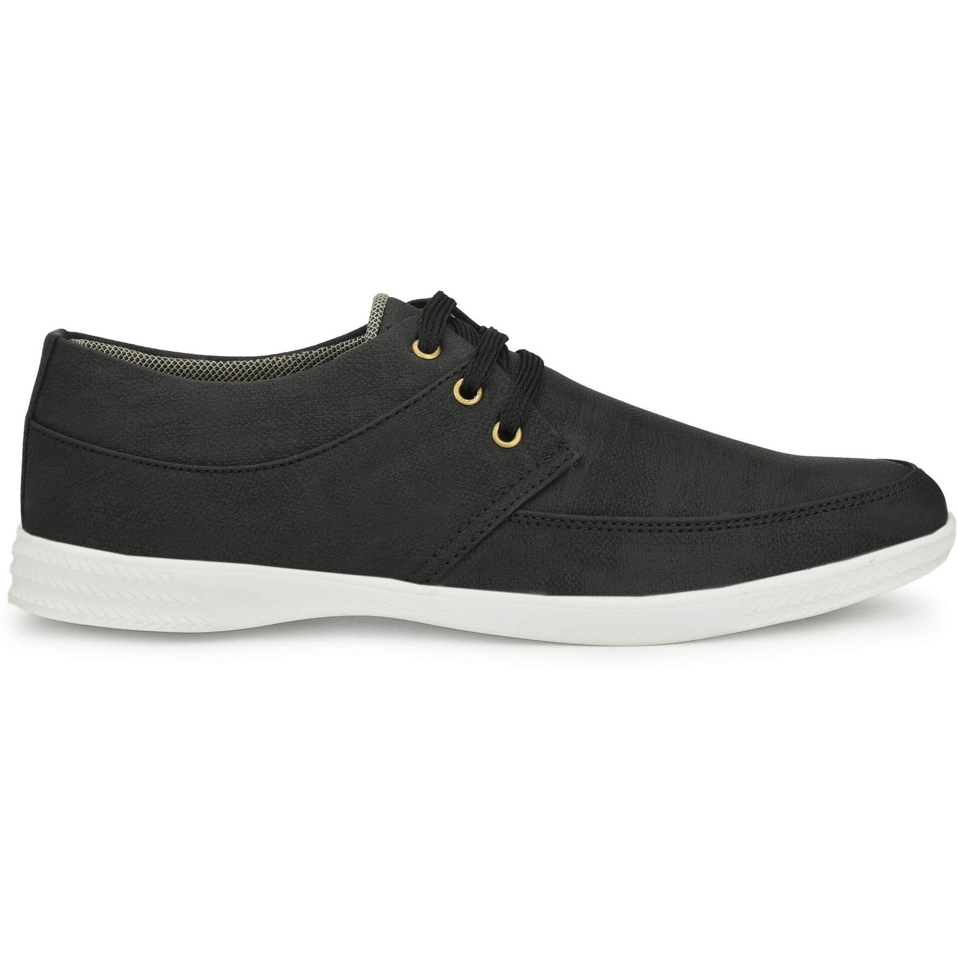 LEE GREEM Men's Black Comfortable & Smart Canvas Lace Up Running Walking Casual Canvas Shoes Sneakers 10 UK IND
