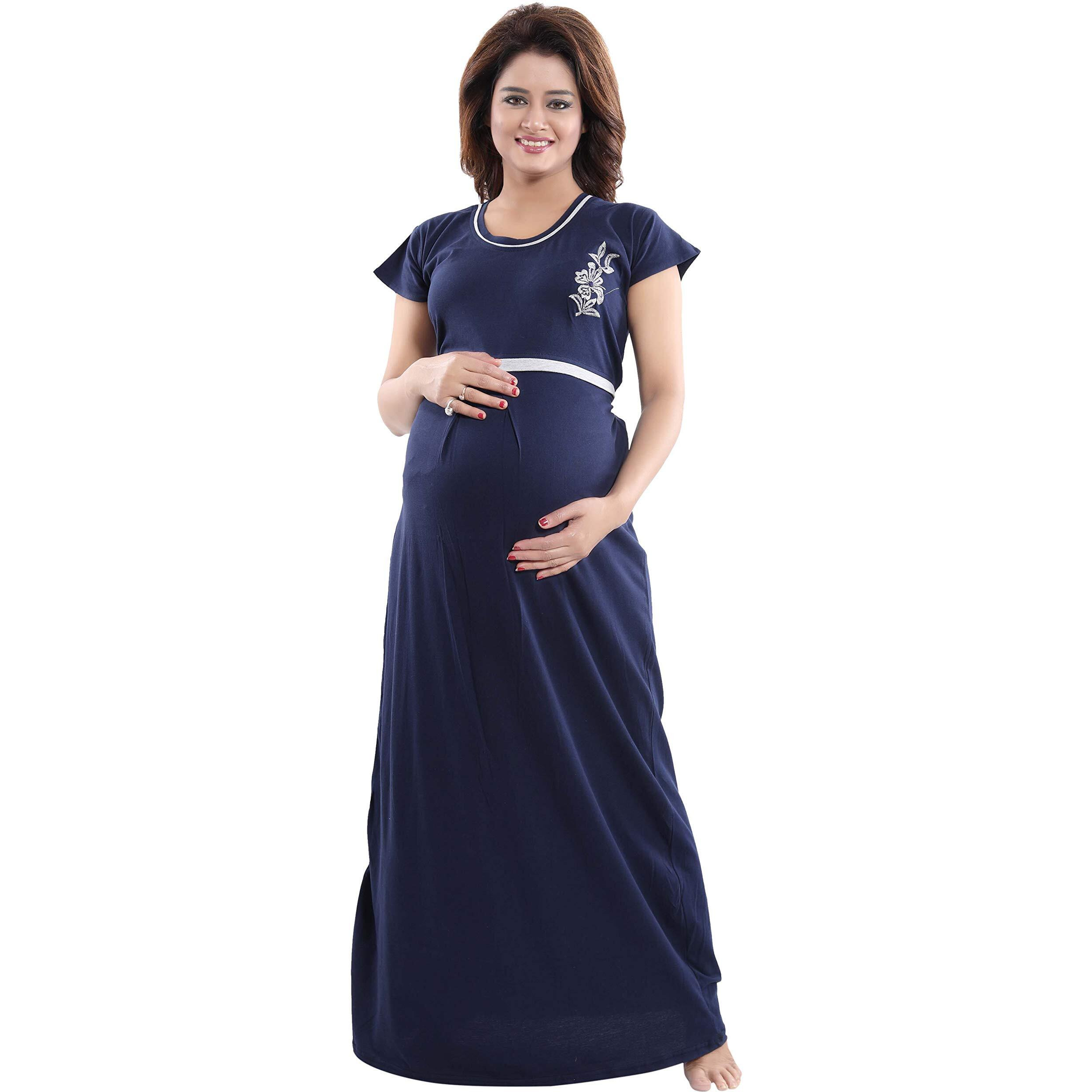 Fabme Women's Hosiery Solid Maxi Nighty (Navy Blue_Free Size_NW0163_Navy Blue_Free Size)