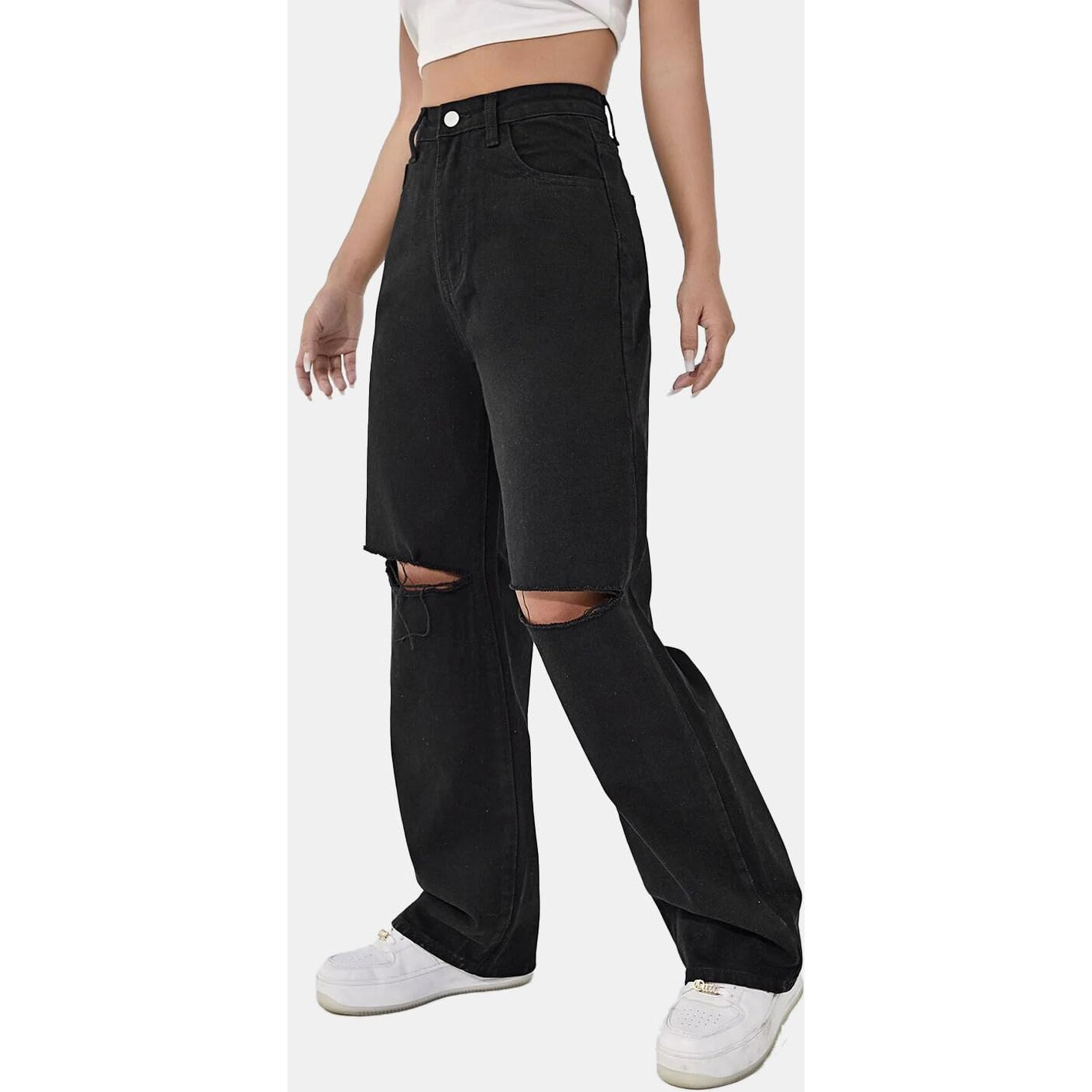 KOTTY Womens Solid High Rise Cotton Lycra Blend Relaxed Fit Jeans Oil Black