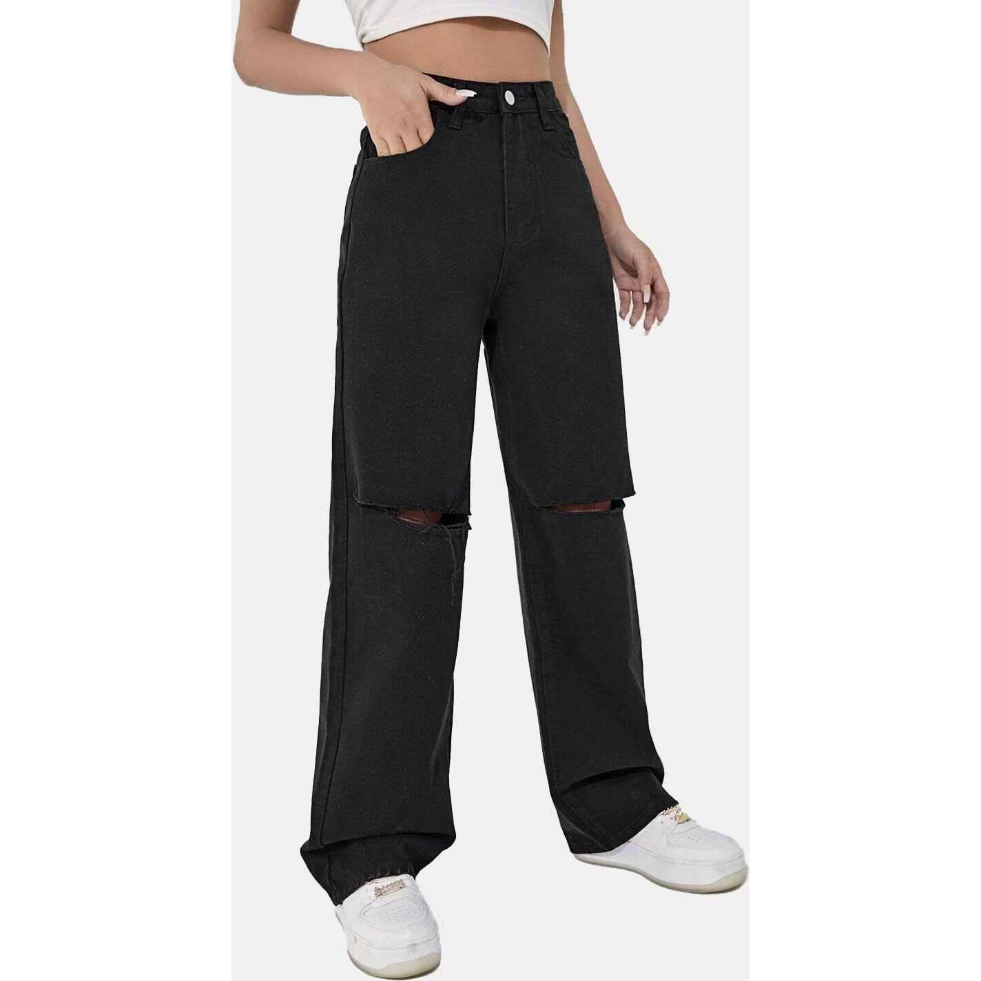 KOTTY Womens Solid High Rise Cotton Lycra Blend Relaxed Fit Jeans Oil Black