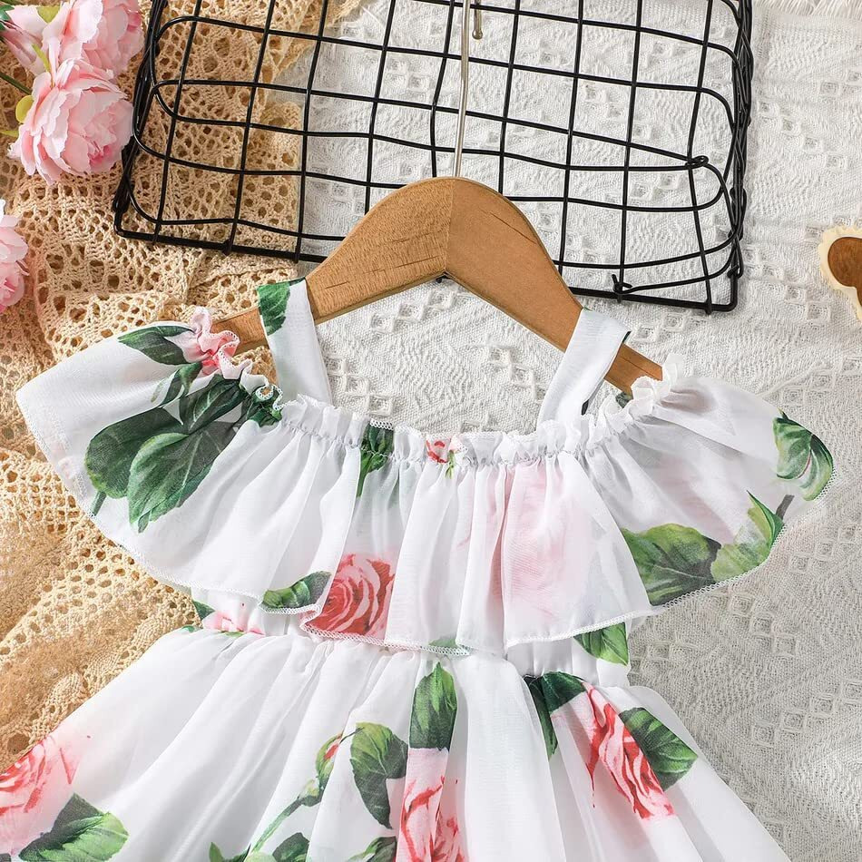 Buy & Try by Dharmikaay Girl's Georgette Floral Printed Frock Dress for Girls Short Frock Baby Western Dresses| Stylish Latest Fancy Kids Clothing for Festival, Birthday, Fashion. 1-2 Years White