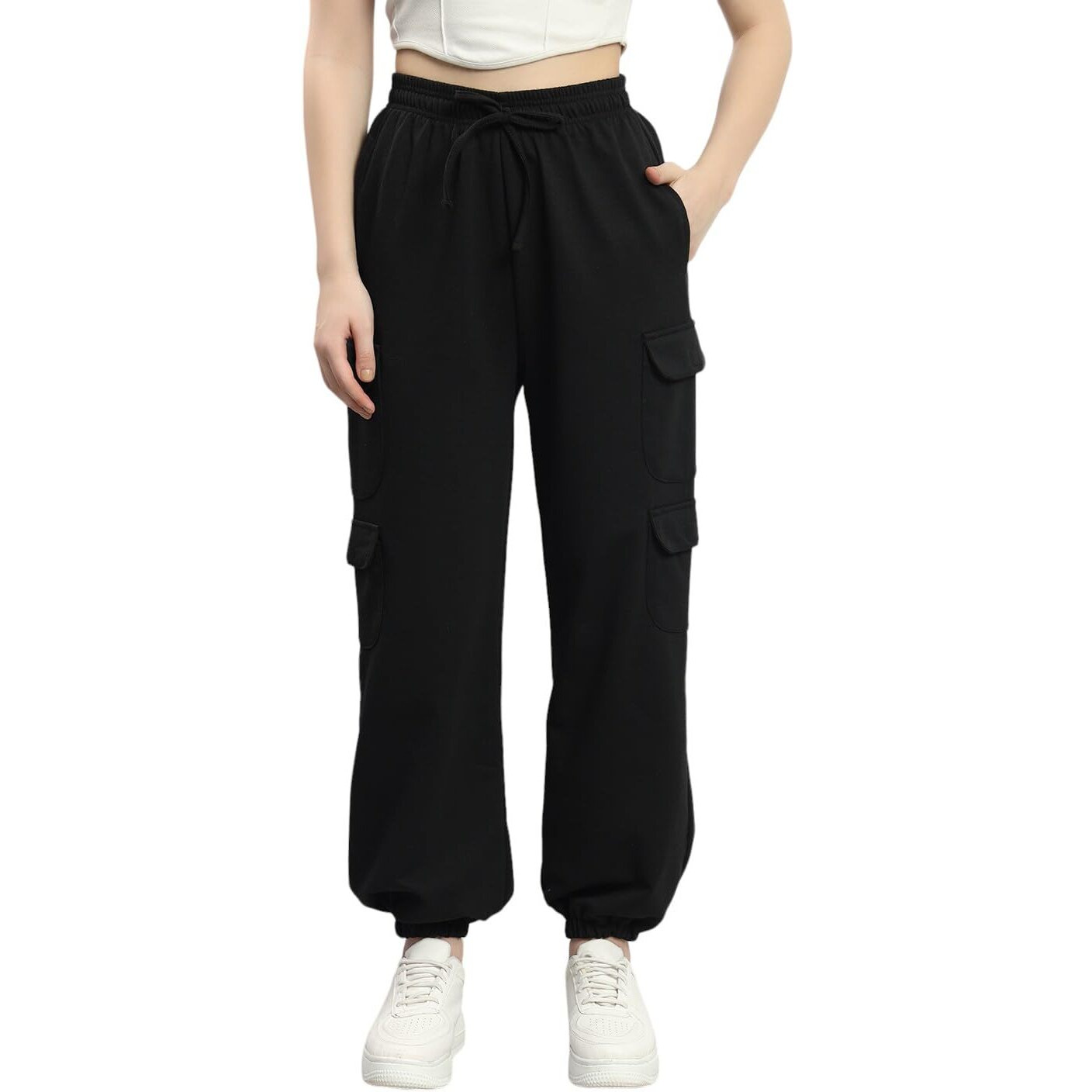 Q - RIOUS Women's Relaxed Fit Cargo Style Jogger Pants (Black_36)