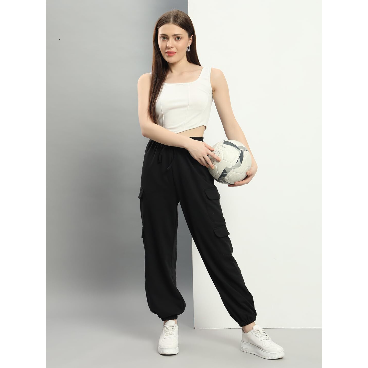 Q - RIOUS Women's Relaxed Fit Cargo Style Jogger Pants (Black_36)