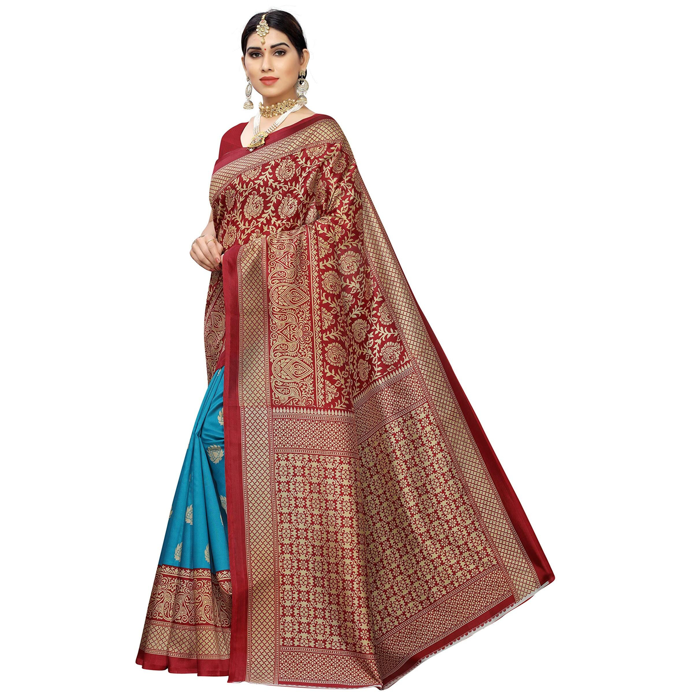 Yashika Women's Plain Weave Art Silk Saree (Sdpl-Metro_Turquoise_Free Size_Rama)