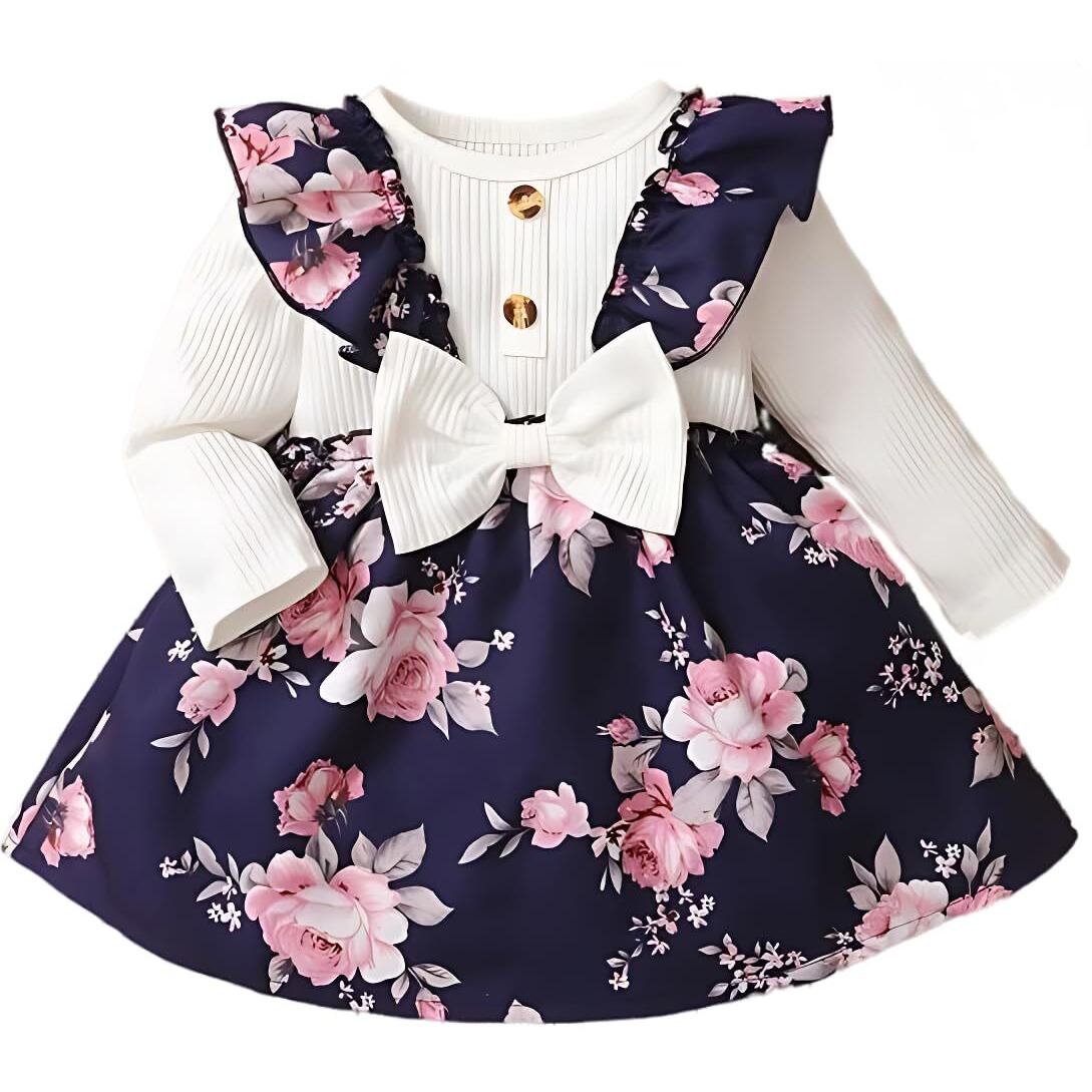 Buy & Try by Dharmikaay Girl's Lycra Floral Printed Frock Dress for Girls Short Frock Baby Princess Western Dresses| Stylish Fancy Kids Clothing for Festival, Birthday, Fashion. 1-2 Years Blue