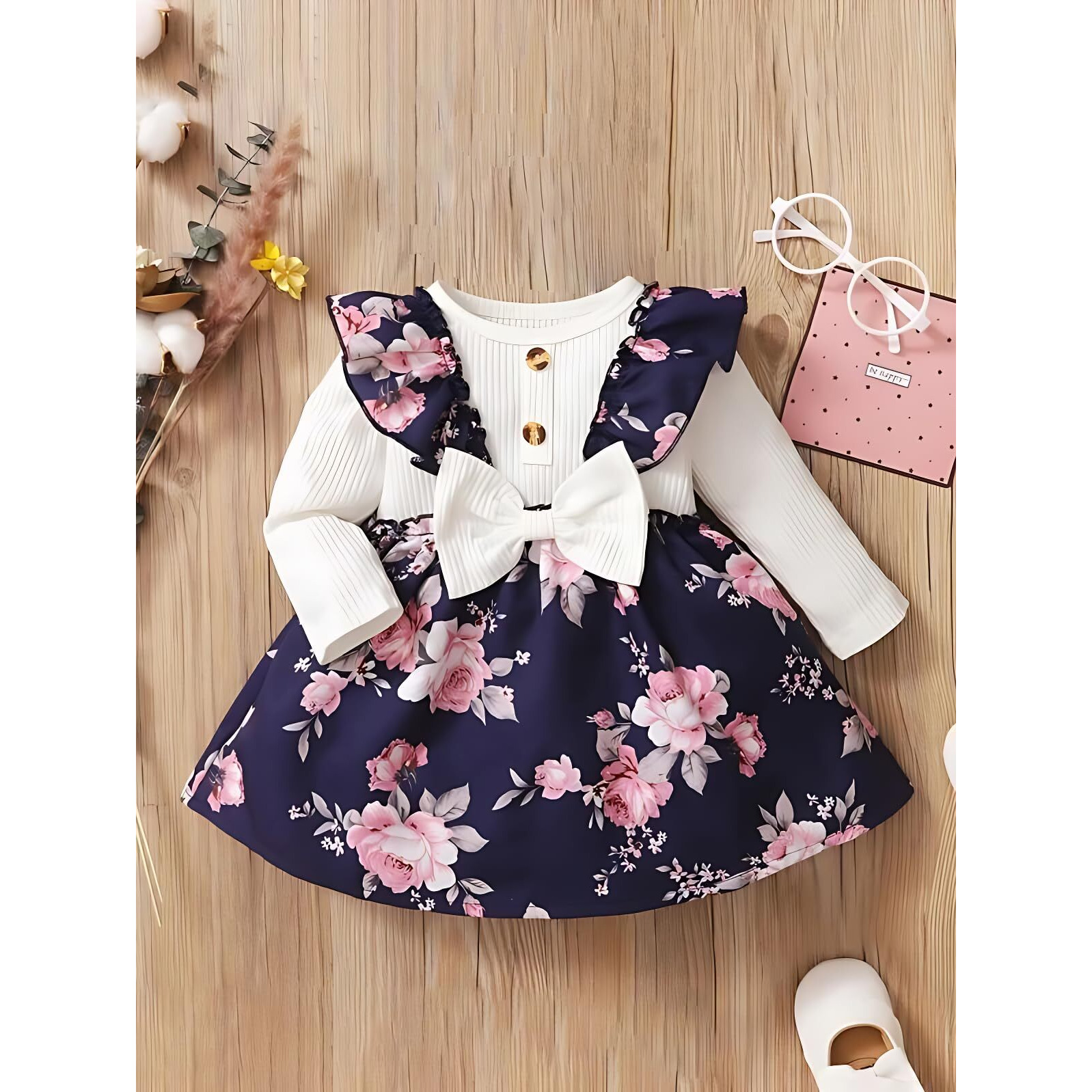 Buy & Try by Dharmikaay Girl's Lycra Floral Printed Frock Dress for Girls Short Frock Baby Princess Western Dresses| Stylish Fancy Kids Clothing for Festival, Birthday, Fashion. 1-2 Years Blue