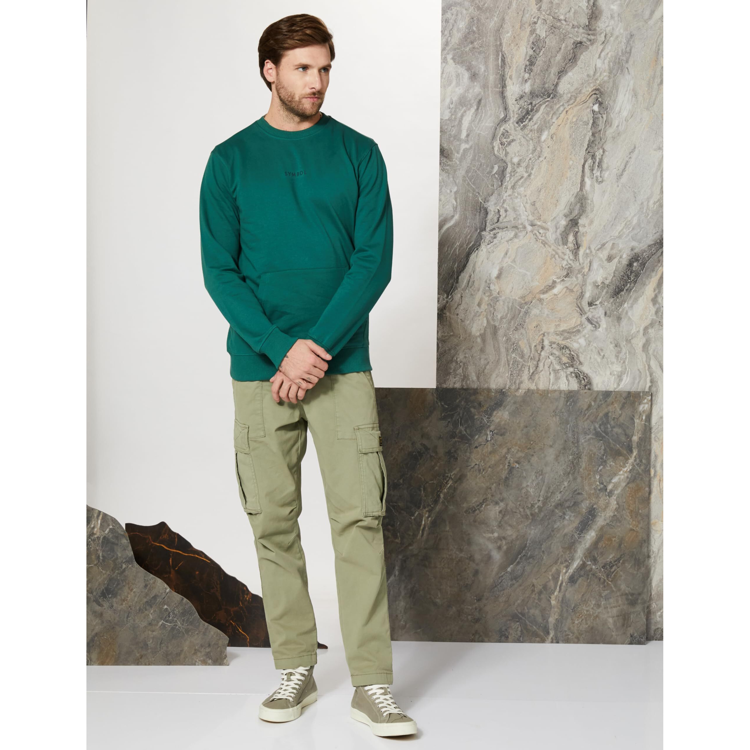 Amazon Brand - Symbol Men's Cotton Blend Crew Neck Sweatshirt(SY-A22-SW-16_Post Green_M_Post Green_M)
