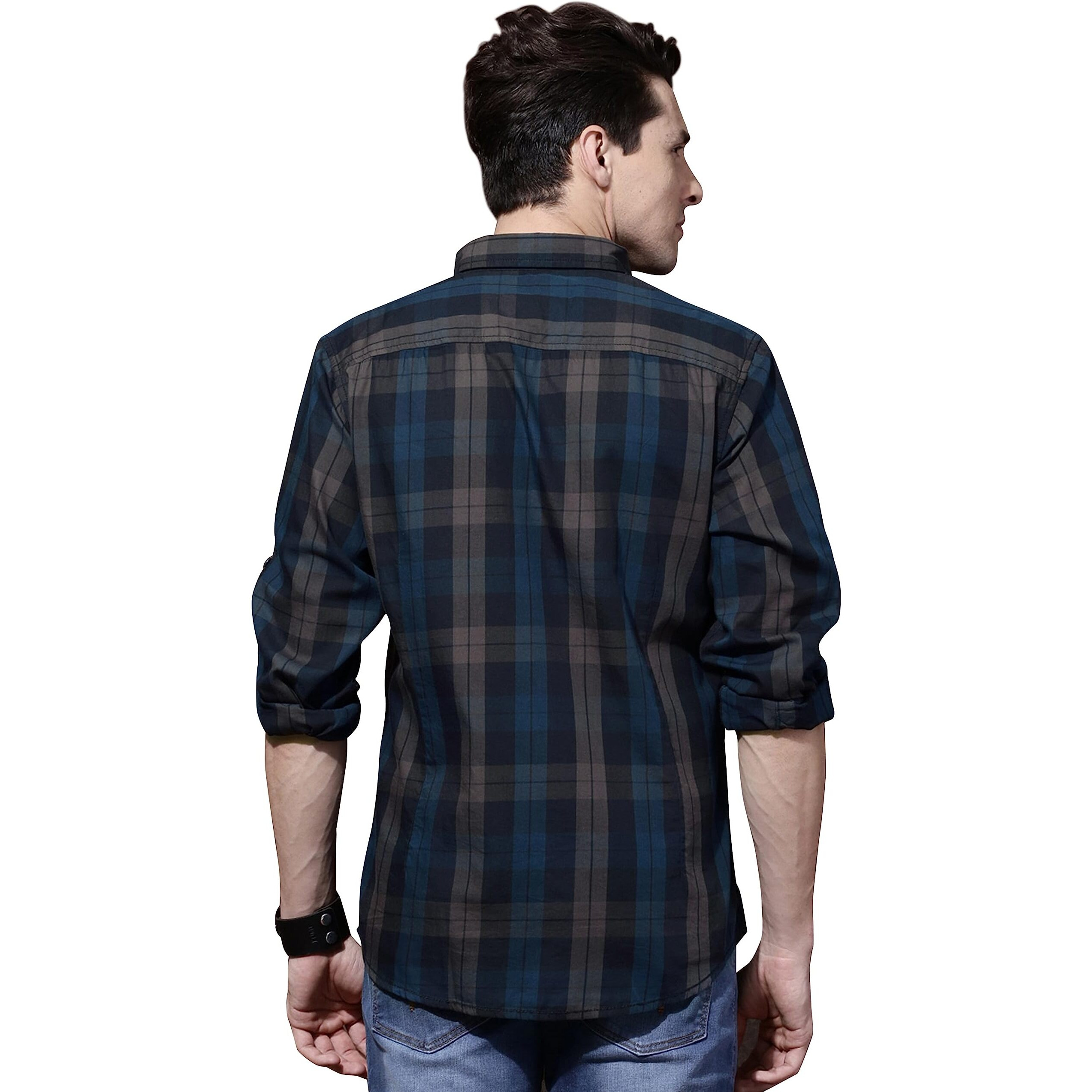 IndoPrimo Men's Classic Fit Checks Cotton Casual Shirt for Men Full Sleeves - Lexus (in, Alpha, M, Regular, Navy Blue)