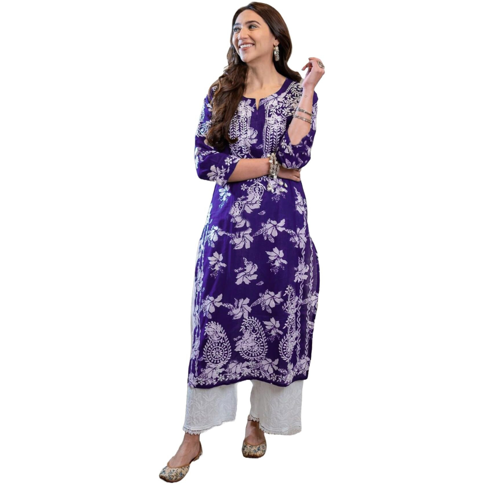 GoSriKi Women's Rayon Blend Chikankari Embroidered Straight Kurta (SCEROS Violet-GS_XL_Violet_X-Large)