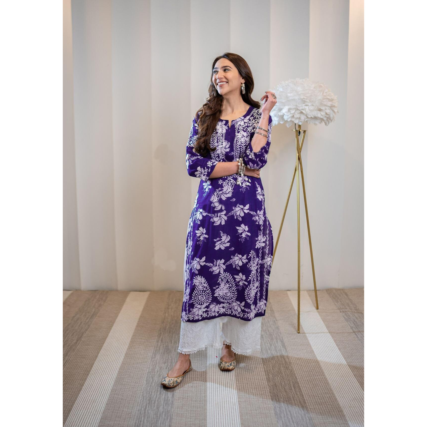 GoSriKi Women's Rayon Blend Chikankari Embroidered Straight Kurta (SCEROS Violet-GS_XL_Violet_X-Large)