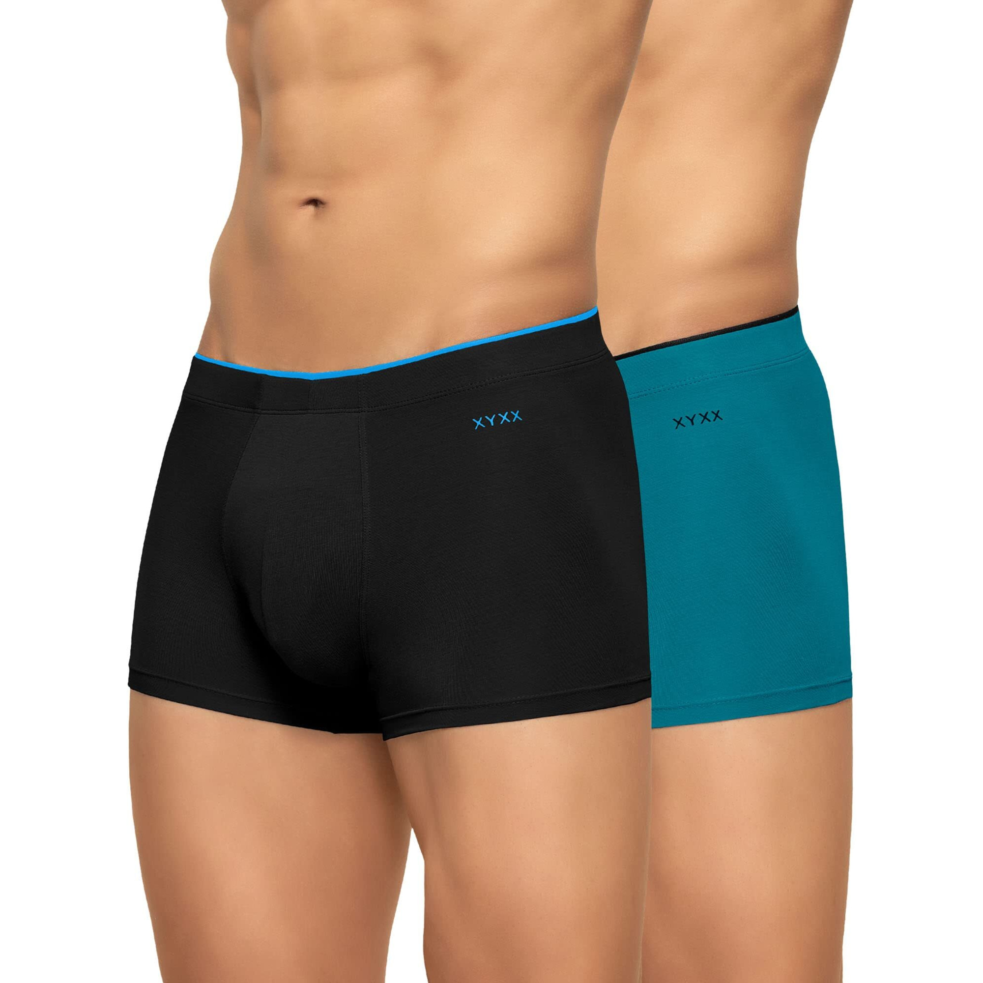 XYXX Men's Modal Classic Stretch Solid Trunks (Pack of 2) (XYTRNK_R1_2_Teal Blue+Black_M)